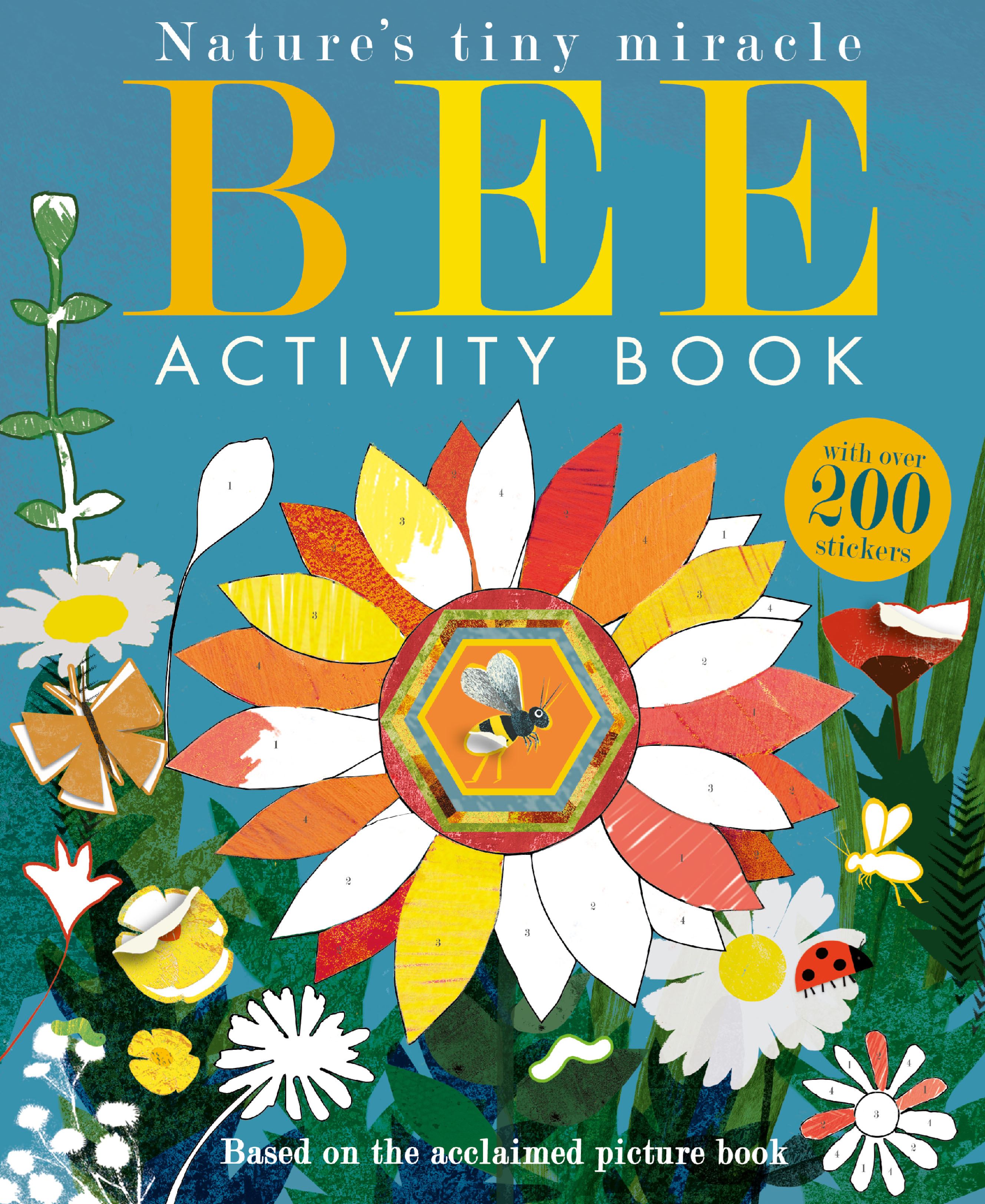 Front cover of Nature's Tiny Miracle Bee Activity Book featuring a large colourful flower and a bee illustration.