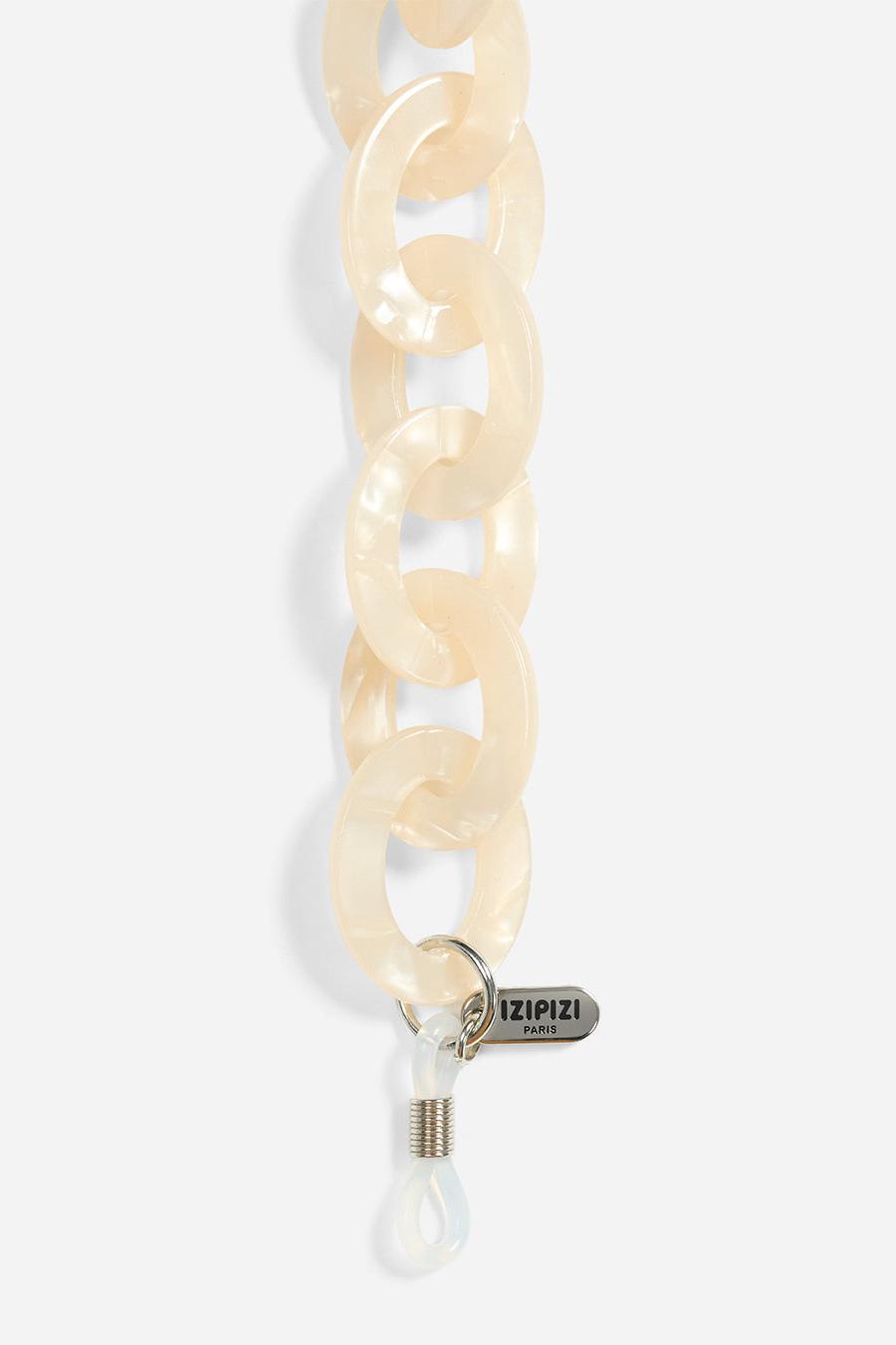 Beige braided lanyard with a metal clip on a white background