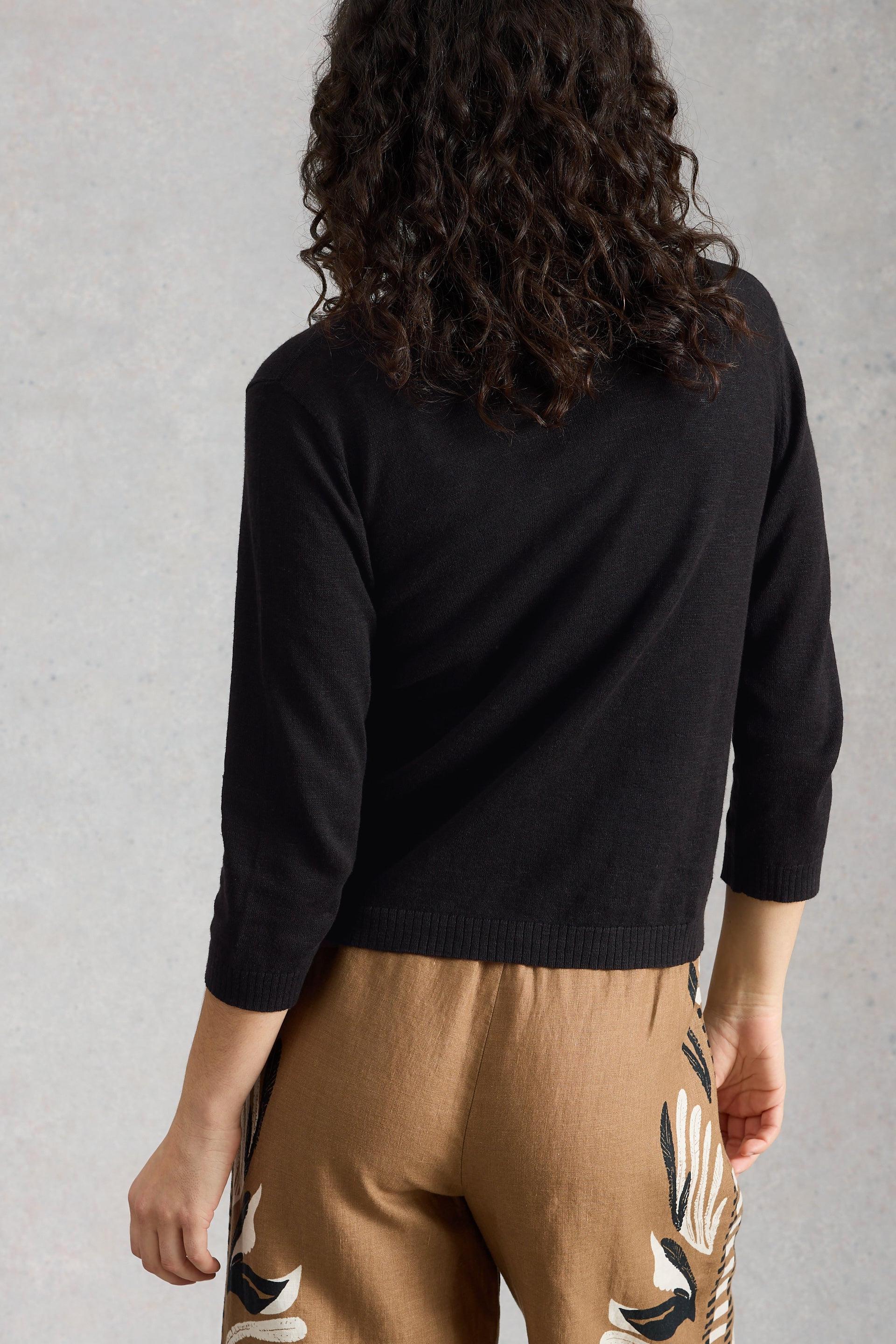 White Stuff Nova Linen Blend Pure Black Cardigan