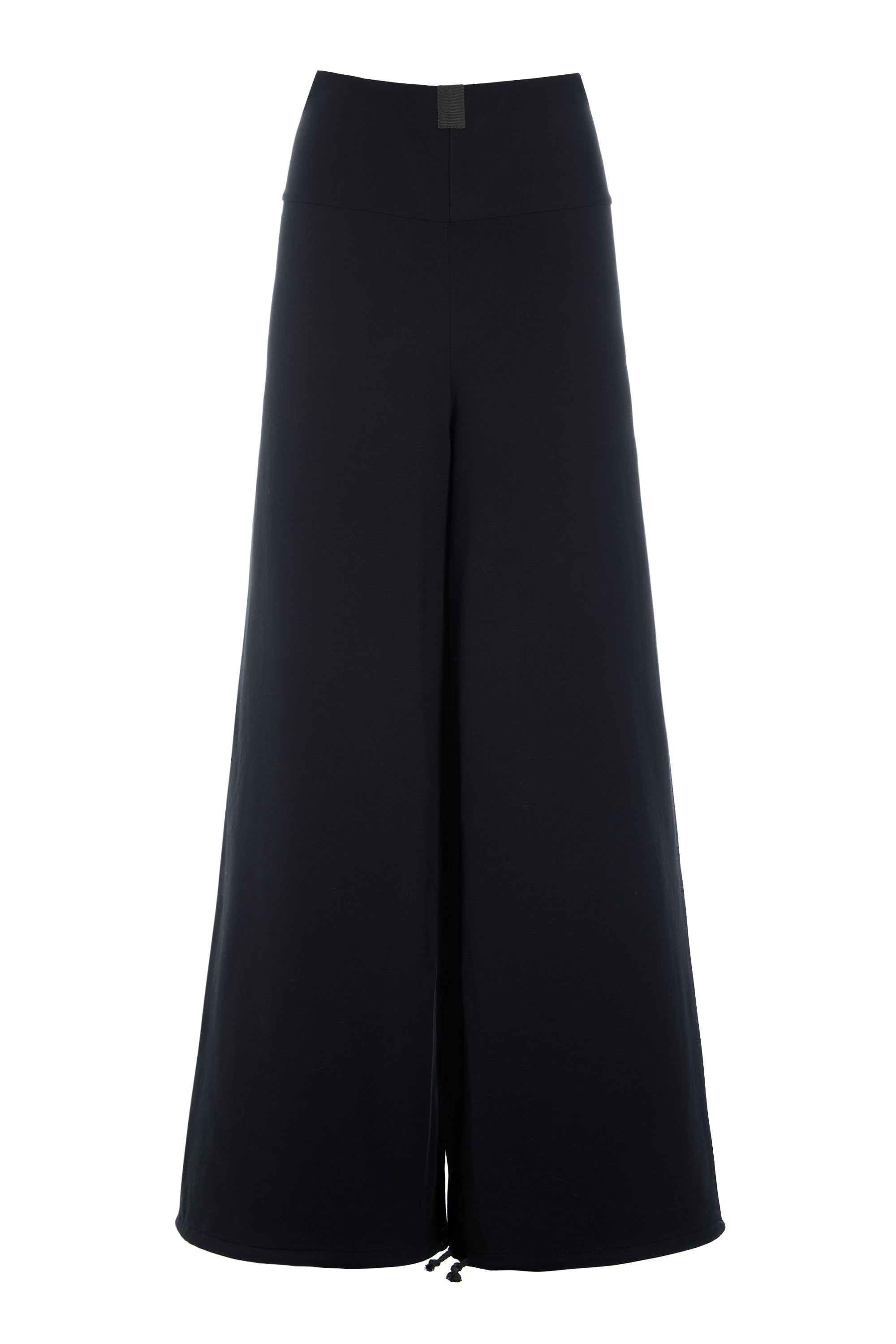 Wide-leg black cotton trousers for women by Henriette Steffensen isolated on white background.