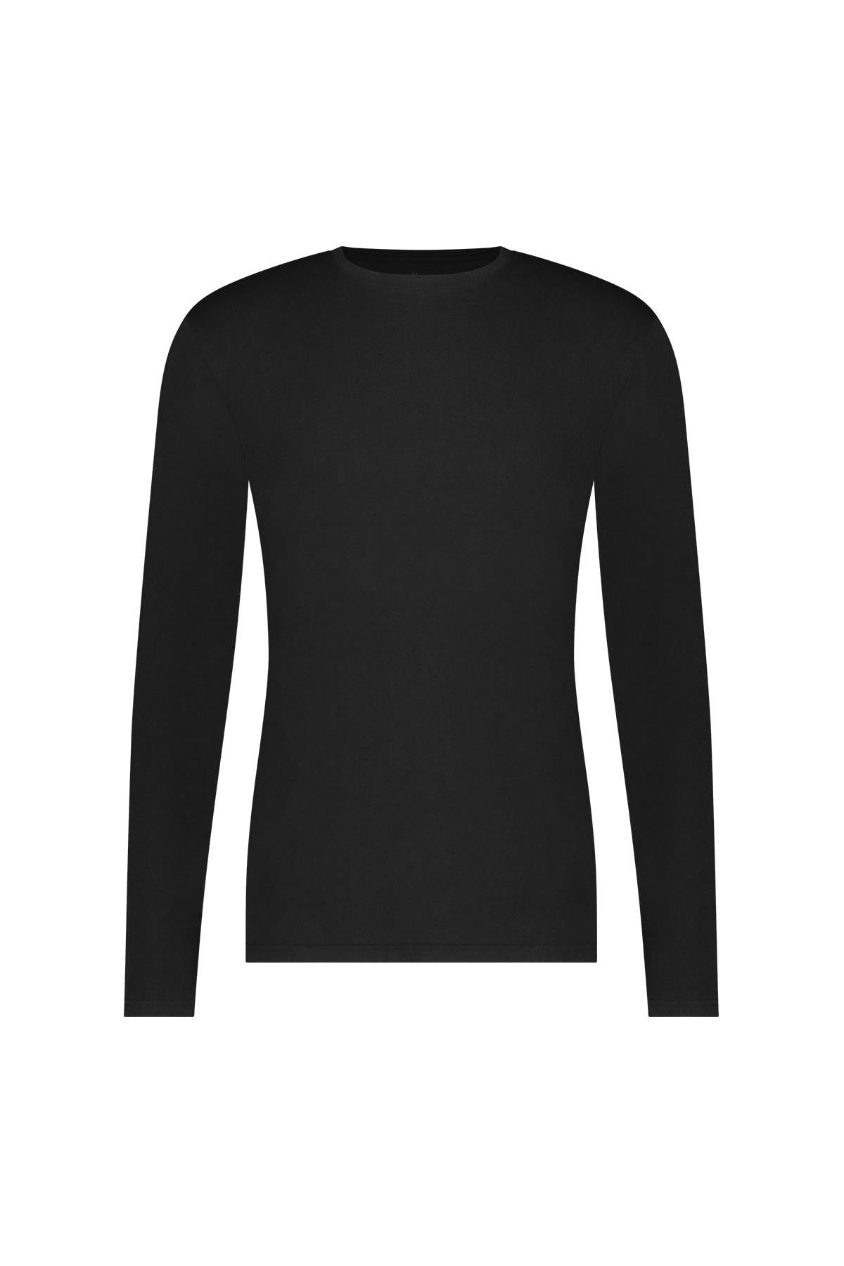 A plain black long-sleeve shirt made of soft bamboo fabric shown against a white background