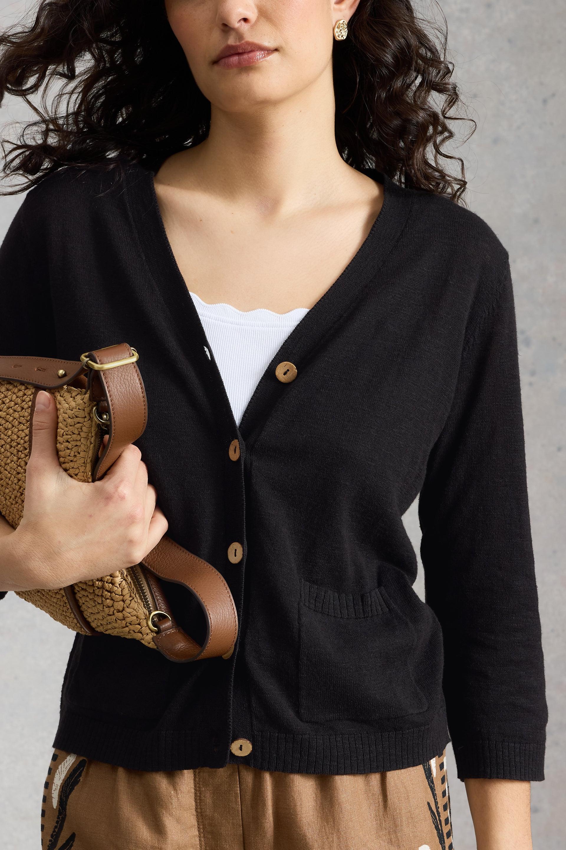 White Stuff Nova Linen Blend Pure Black Cardigan