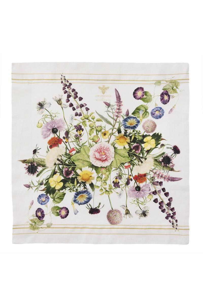 Floral design on a white background with gold trim