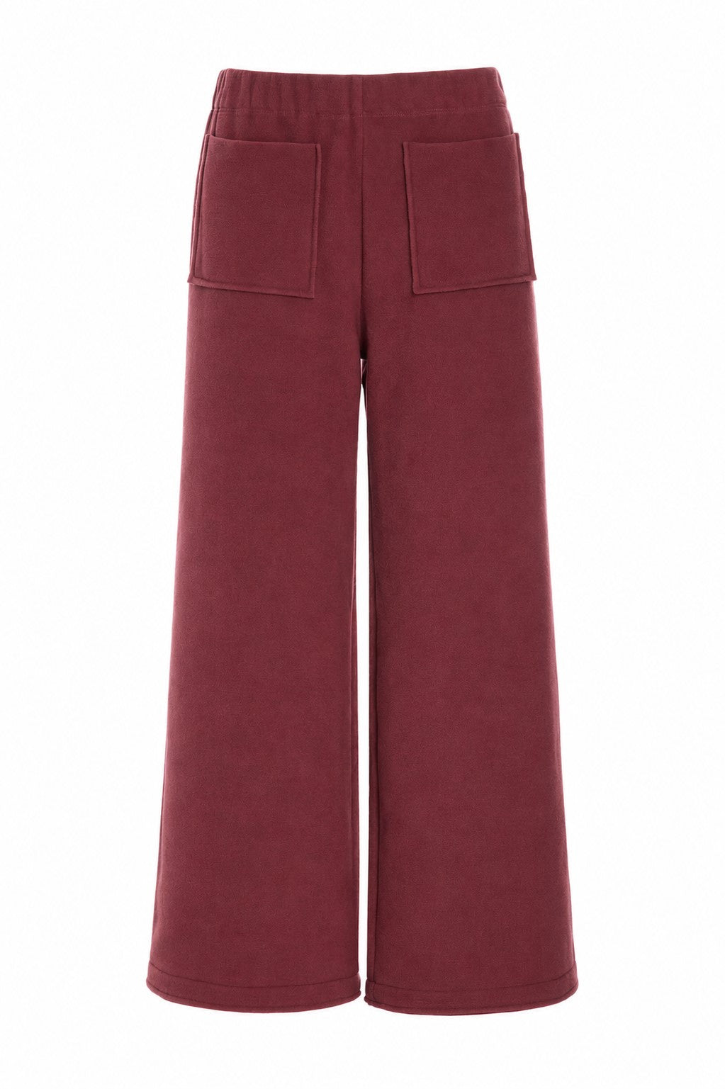 Cropped, wide leg burgundy coloured Henriette Steffensen fleece trousers