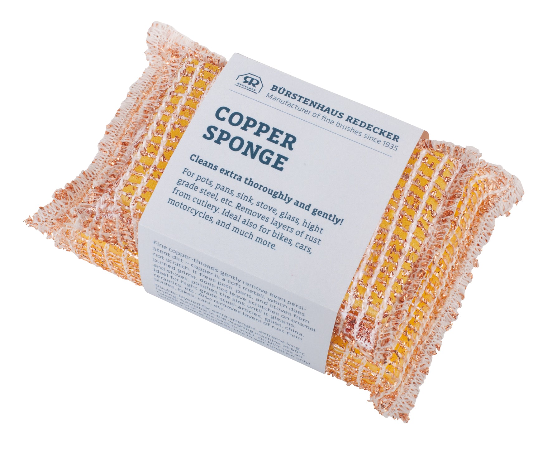 Copper sponge with packaging on a white background
