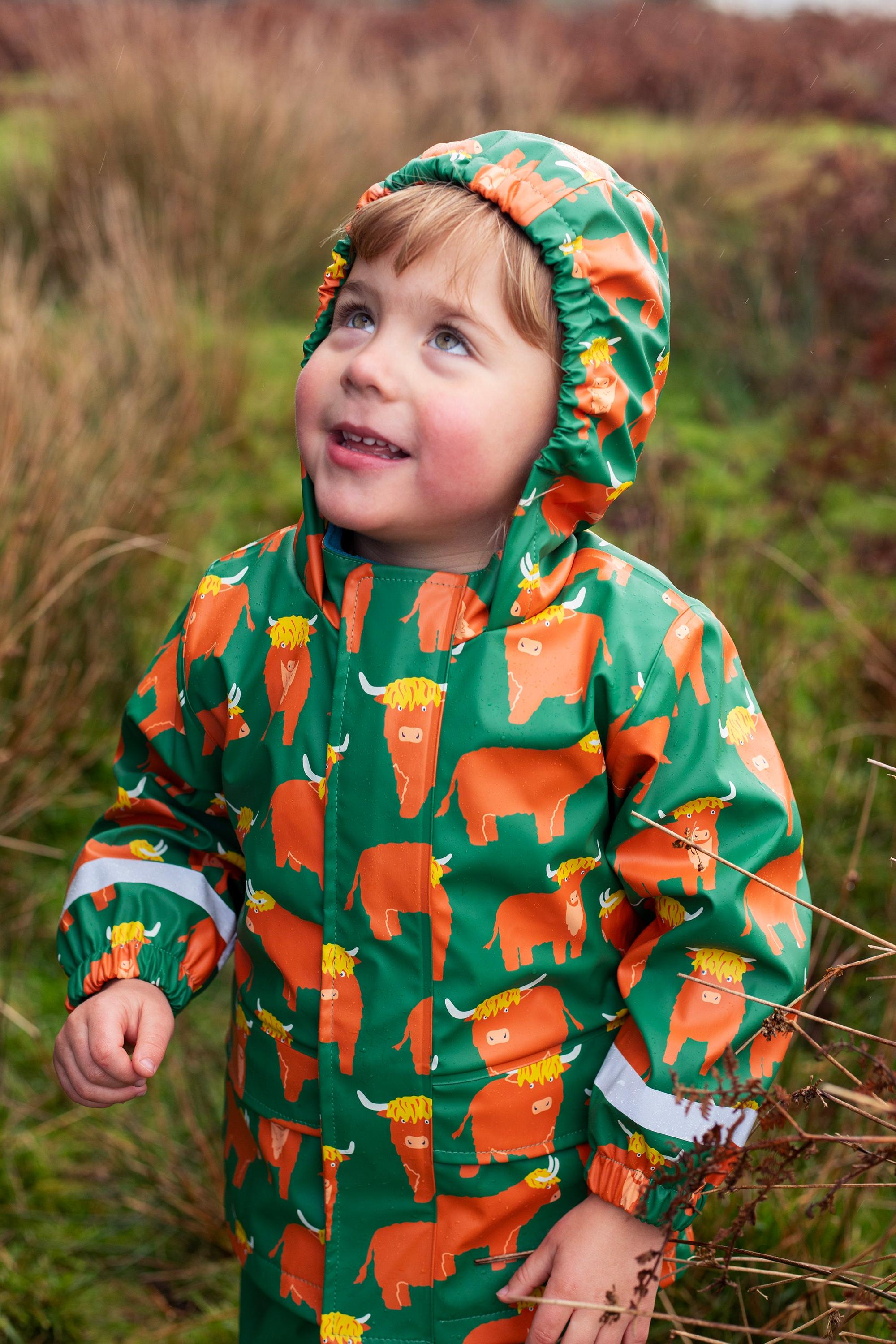 Frugi Printed Puddle Buster Coat in Highland Grazing