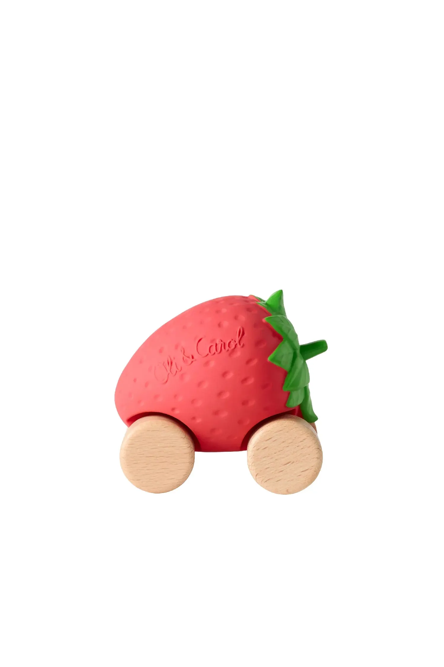 Eco-friendly strawberry-inspired baby car for infants and toddlers, safe, non-toxic, and hand-painted.