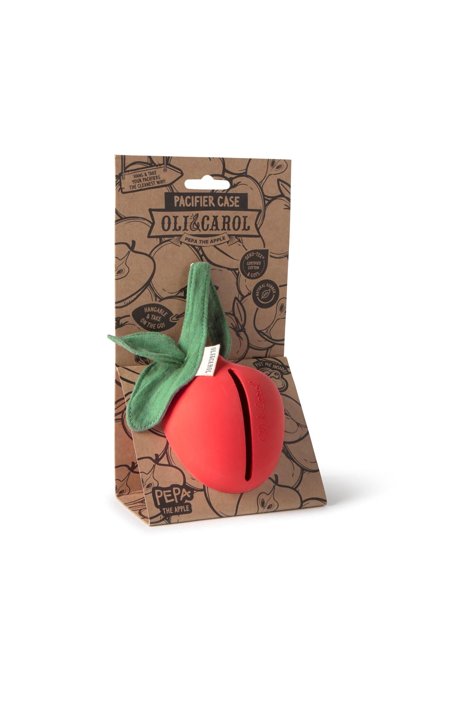 Pepa the Apple pacifier case for babies 0+, made from natural rubber and OEKO-TEX® organic cotton, eco-friendly and hygienic.