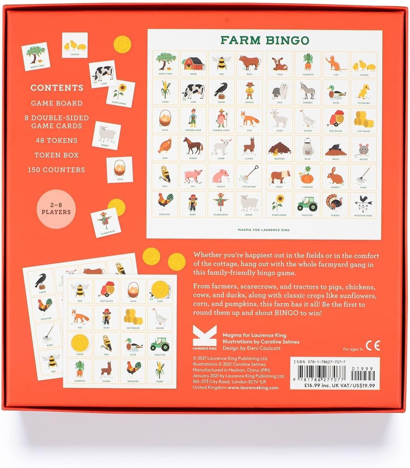 Farm Bingo board game box contents and game board display