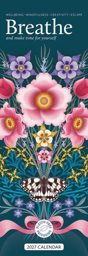 A floral themed Breathe 2027 calendar featuring vibrant flowers and a butterfly, perfect as a gift for her.