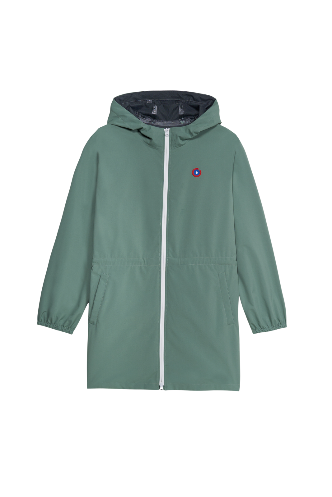 Green long raincoat with a Flotte logo on a white background