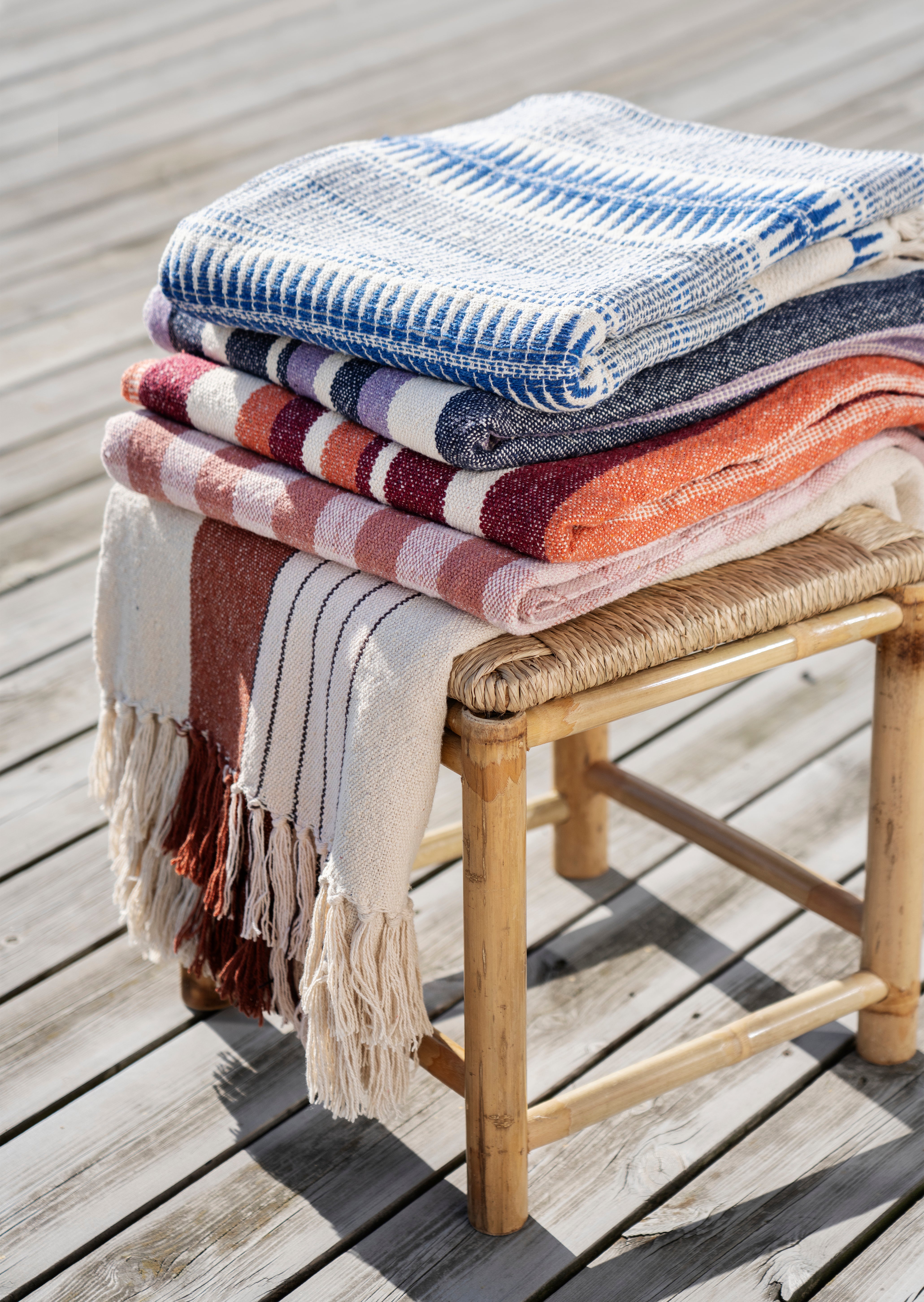 Madam Stoltz Recycled Cotton Throw - Blue, Off White, Grey