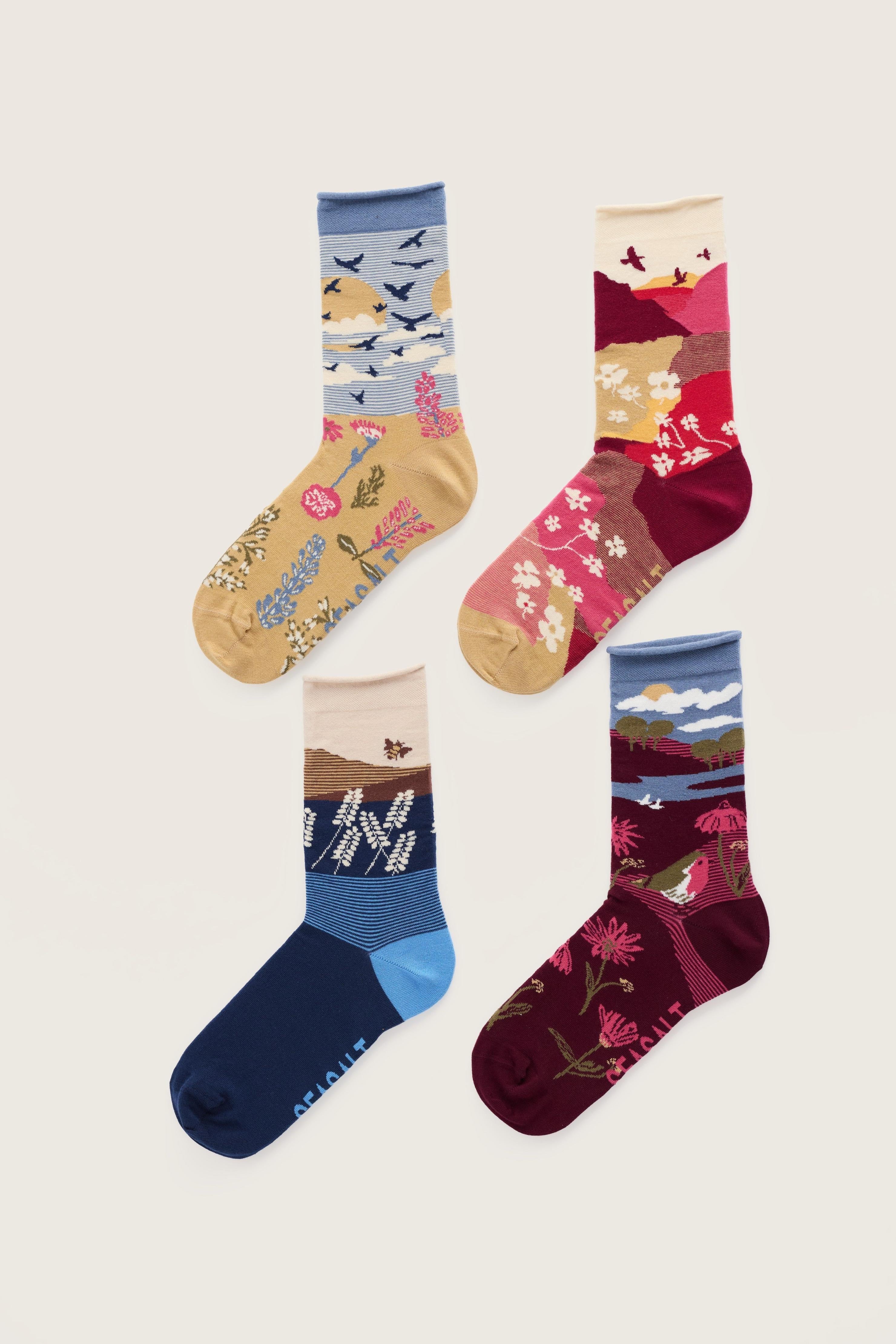 Seasalt Gift Box of 4 Women's Arty Socks Scenic Lovan Mix