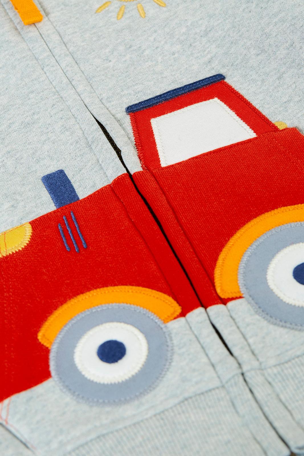 Children's organic cotton hoodie with a red truck embroidery 
