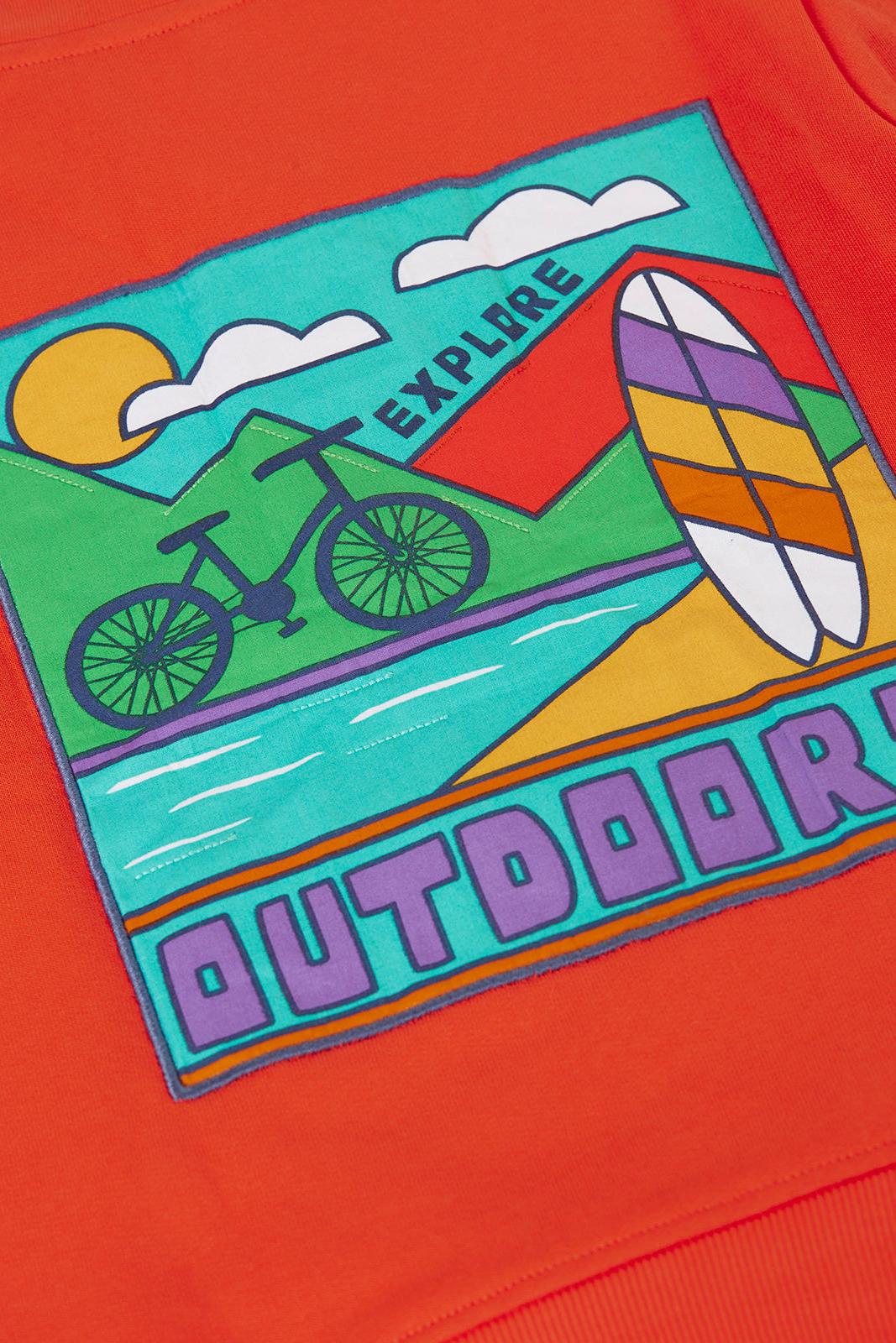 Colorful graphic on an orange background with 'Explore Outdoors' text and outdoor elements.