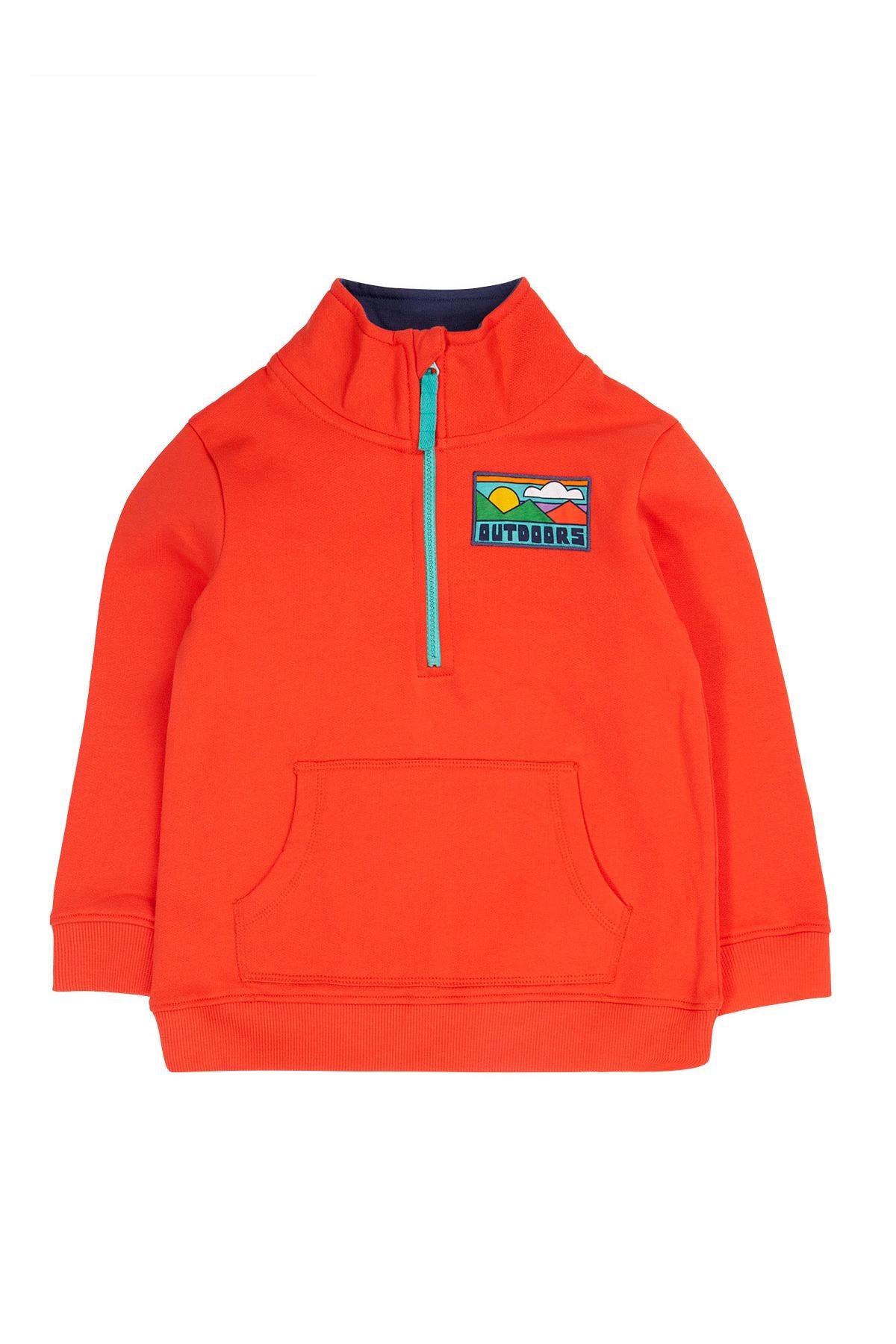 Orange kids pullover with a logo on a white background