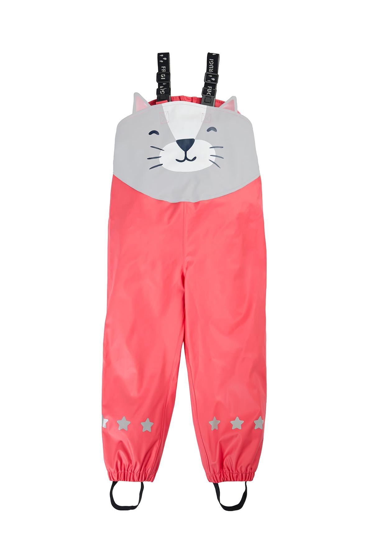 Frugi Character Puddle Buster Trousers in Rhubarb/Cat