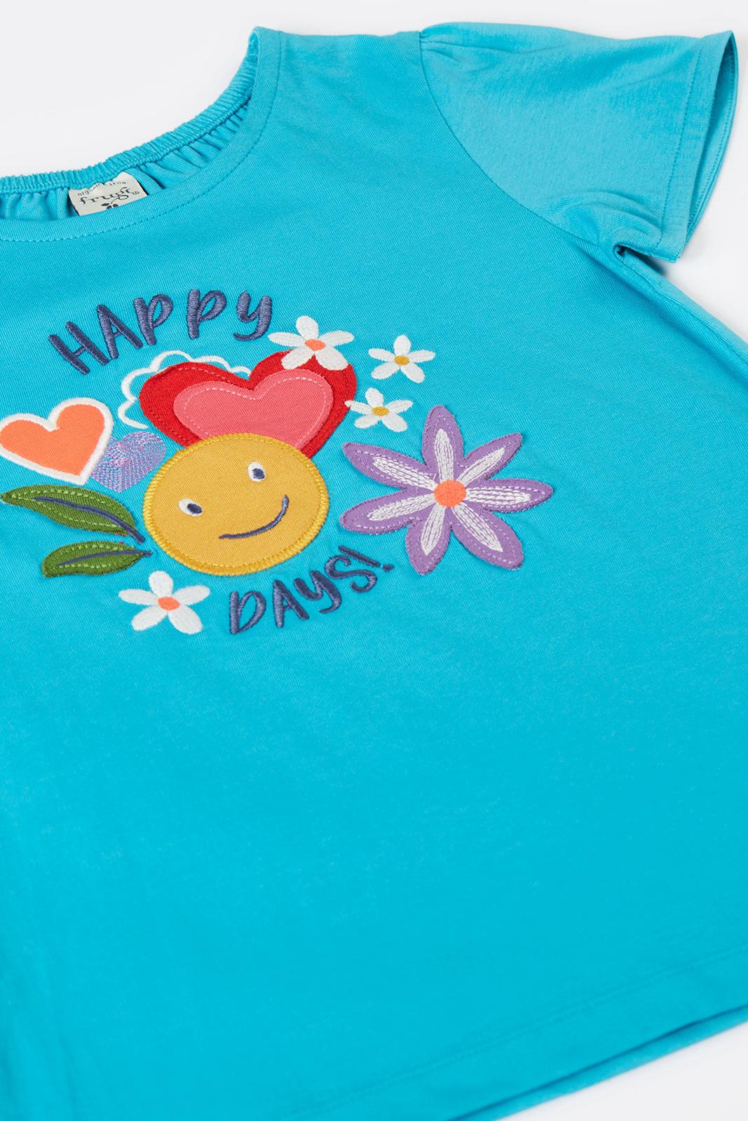 Frugi Lia Applique T-Shirt in Tropical Sea/Happy Infant