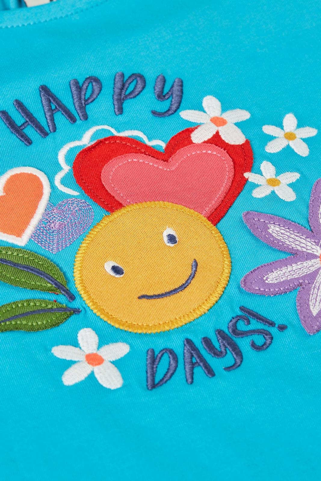 Frugi Lia Applique T-Shirt in Tropical Sea/Happy Infant