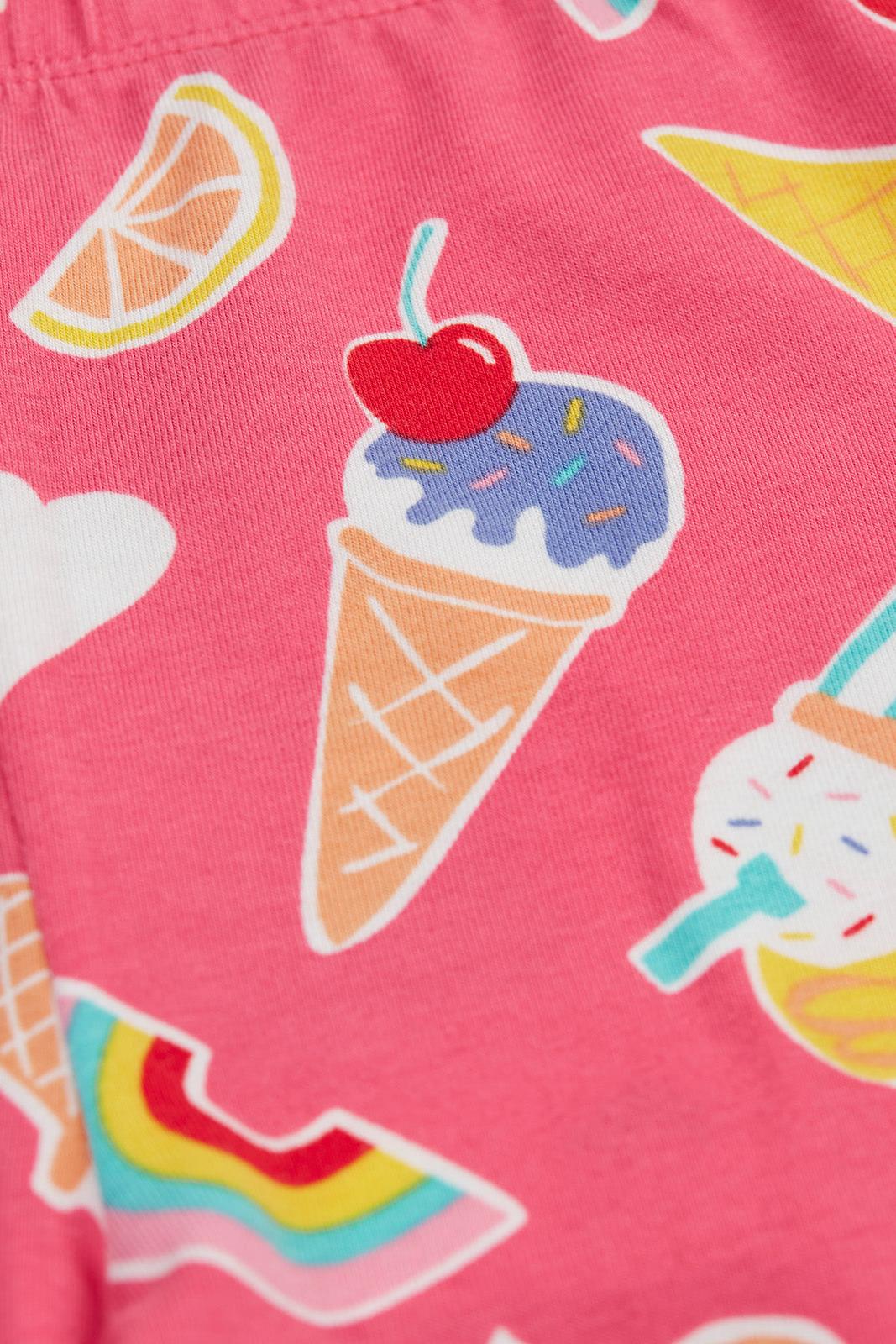 Close-up of a pink fabric with ice cream cone and ice cream pattern