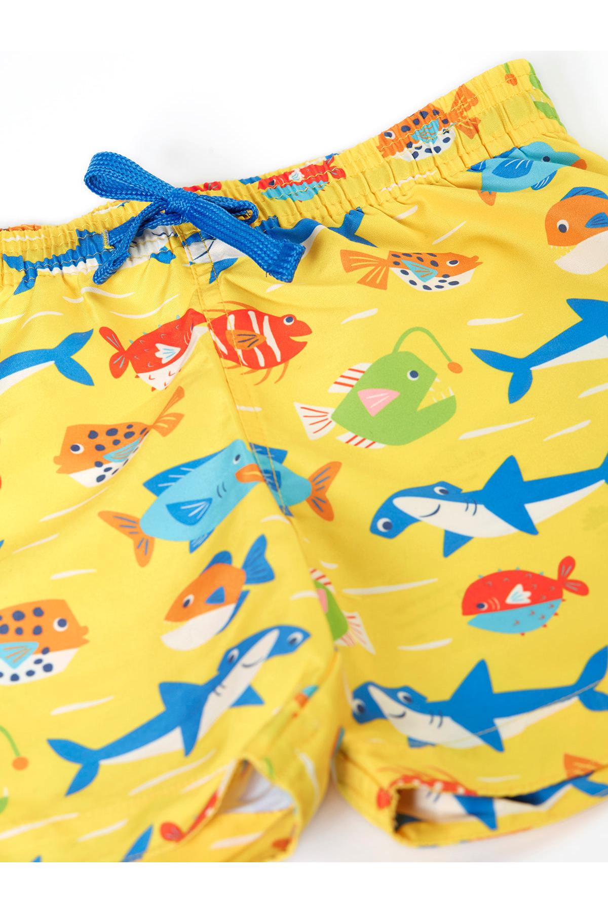 Frugi Boscastle Board Shorts in Funny Fish Junior