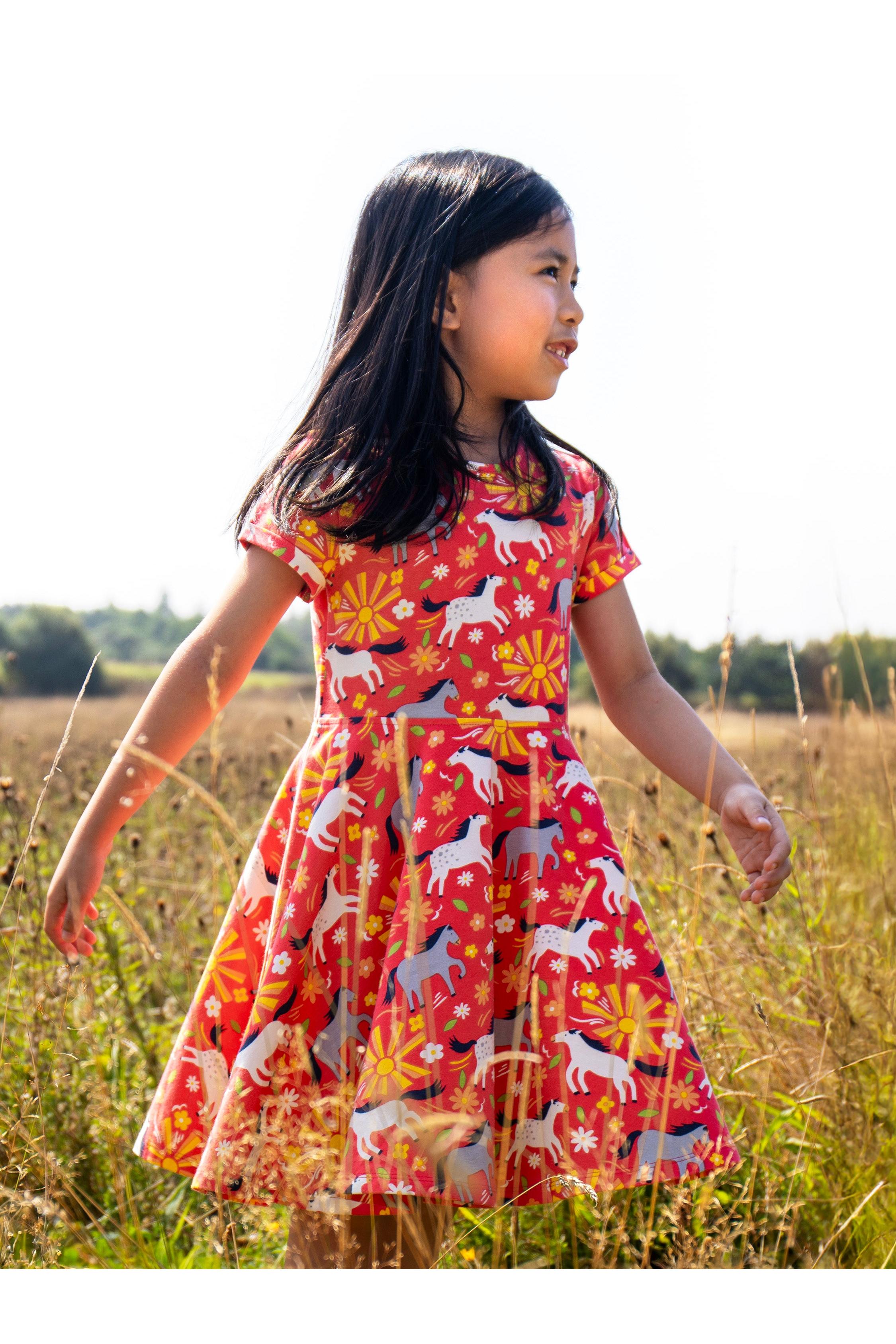 Frugi Spring Skater Dress in Sunshine Ponies