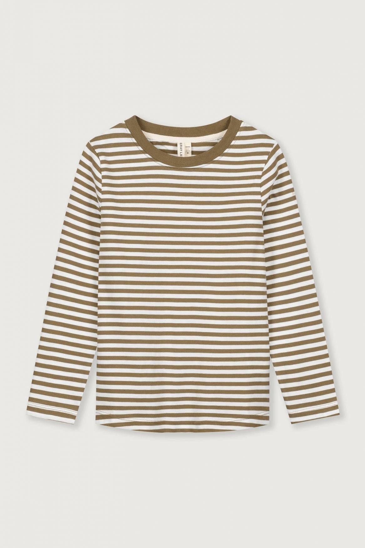 Striped long-sleeve shirt on a light gray background