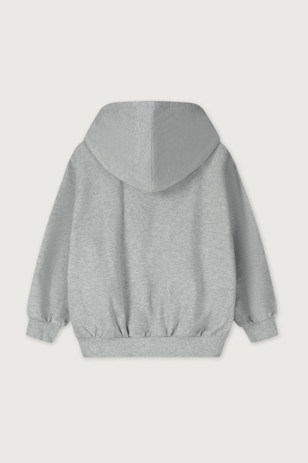 Gray organic cotton hoodie on a light gray background