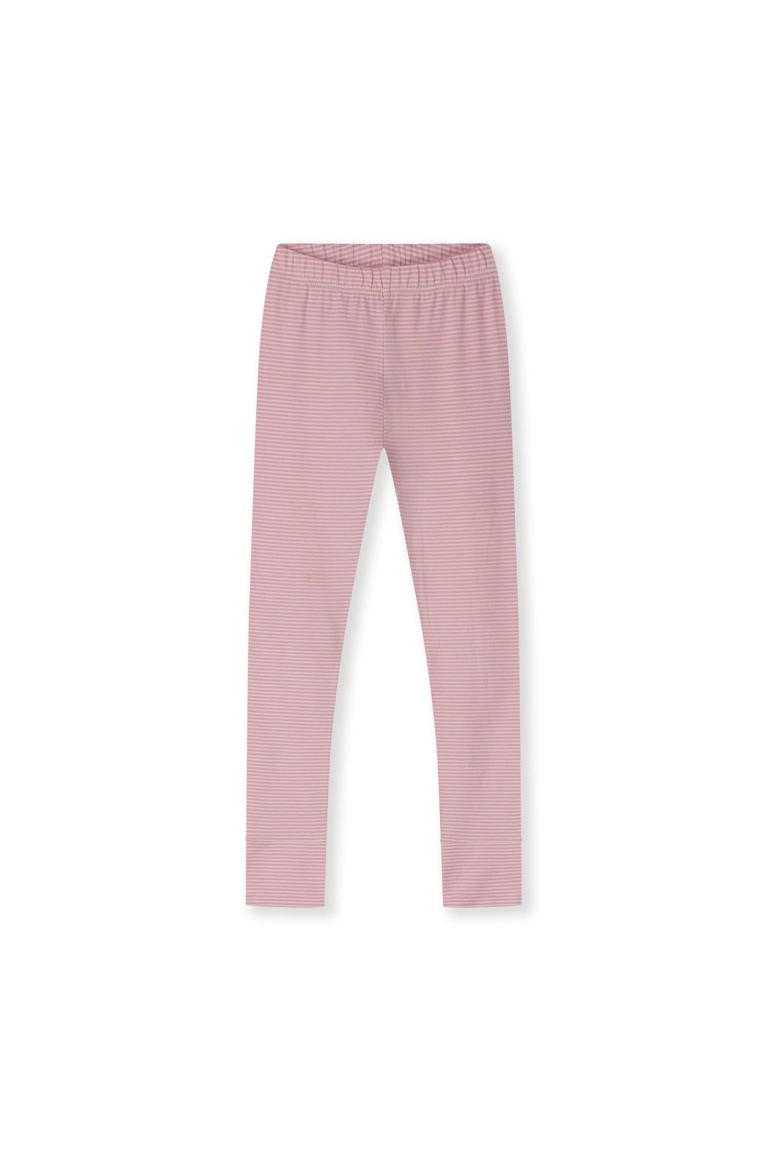 Pink striped leggings made from organic cotton by Gray Label on a plain white background