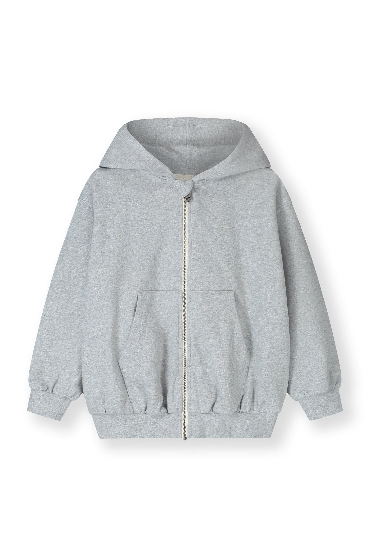 Gray hoodie with a zipper on a white background