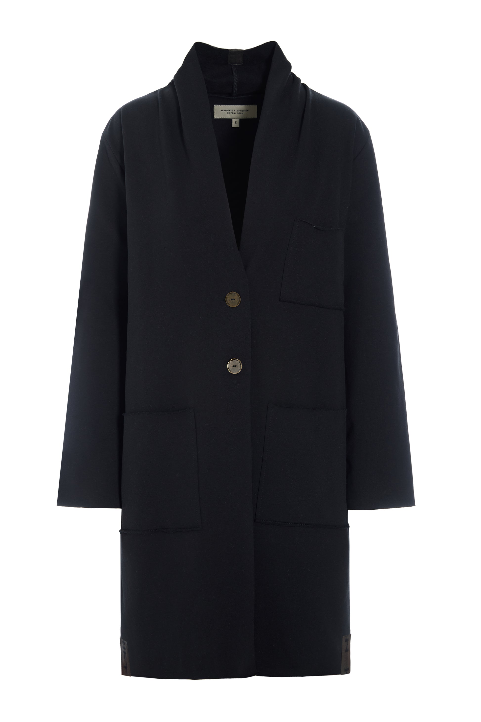 Henriette Steffensen black women's jacket in organic cotton with front button closure and pockets.