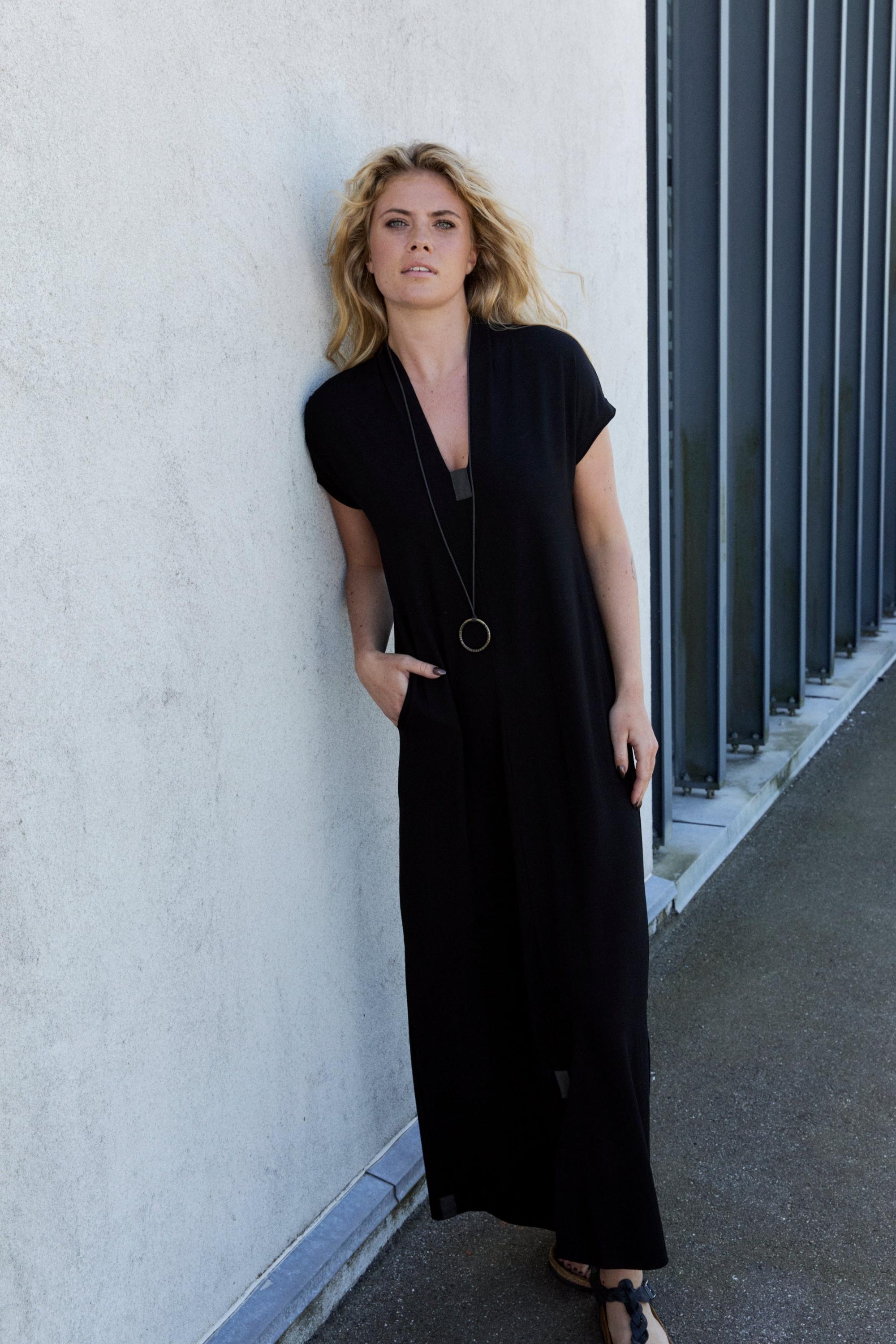 Henriette Steffensen Black V-Neck Collar Long Dress