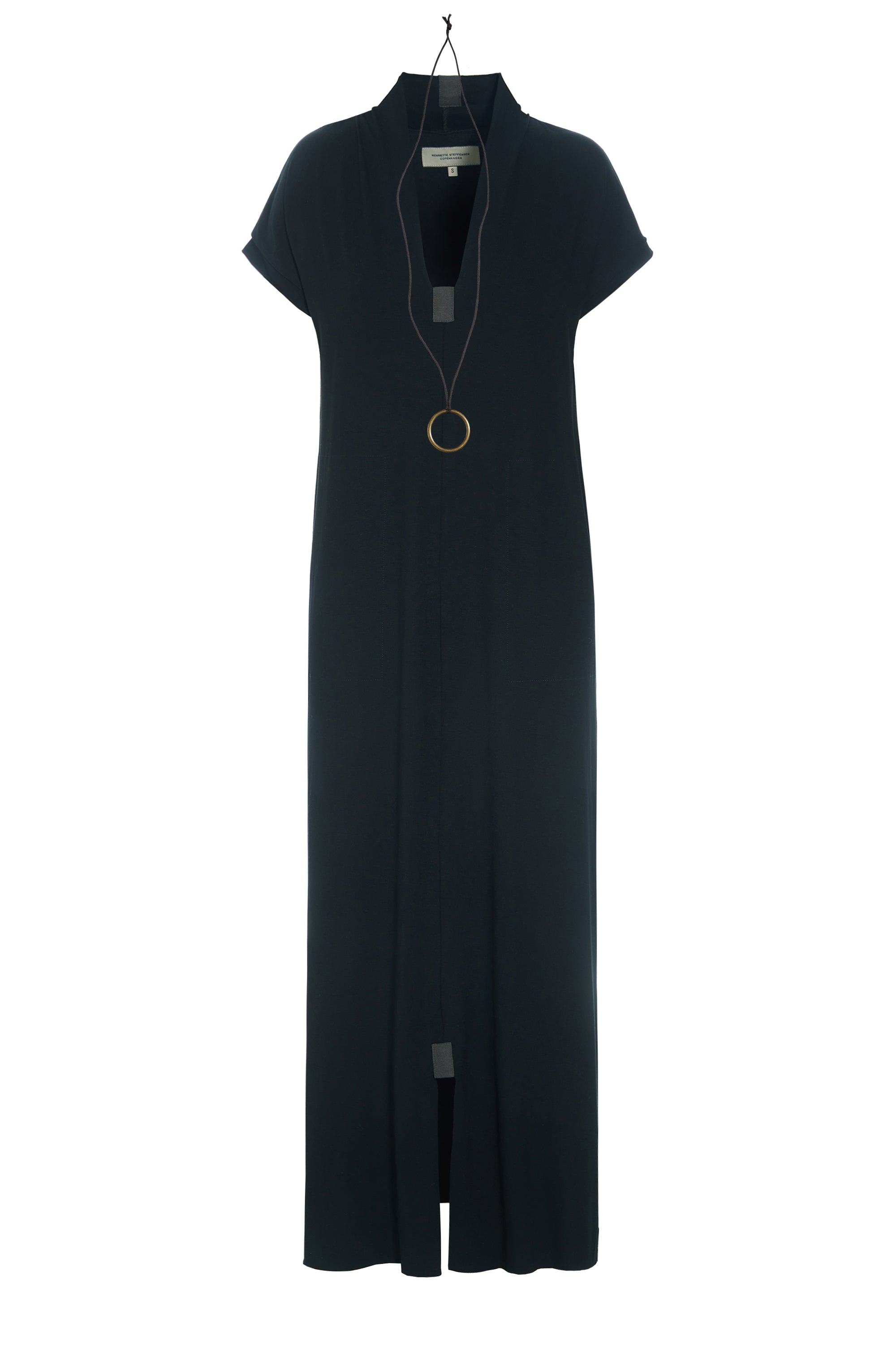 Henriette Steffensen Black V-Neck Collar Long Dress