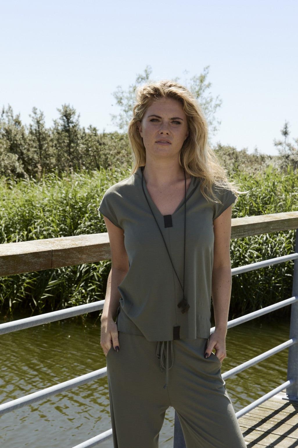 Henriette Steffensen Dusty Green V-Collar Blouse