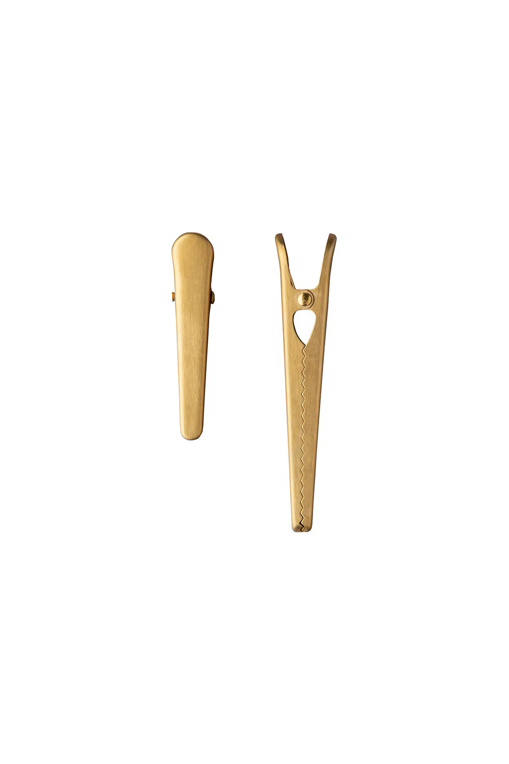 Gold food packaging clips on a white background