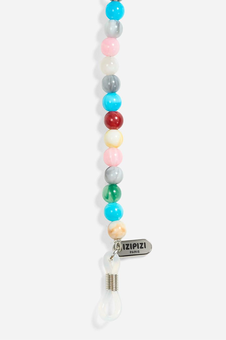 Colourful beaded glasses chain with on a white background