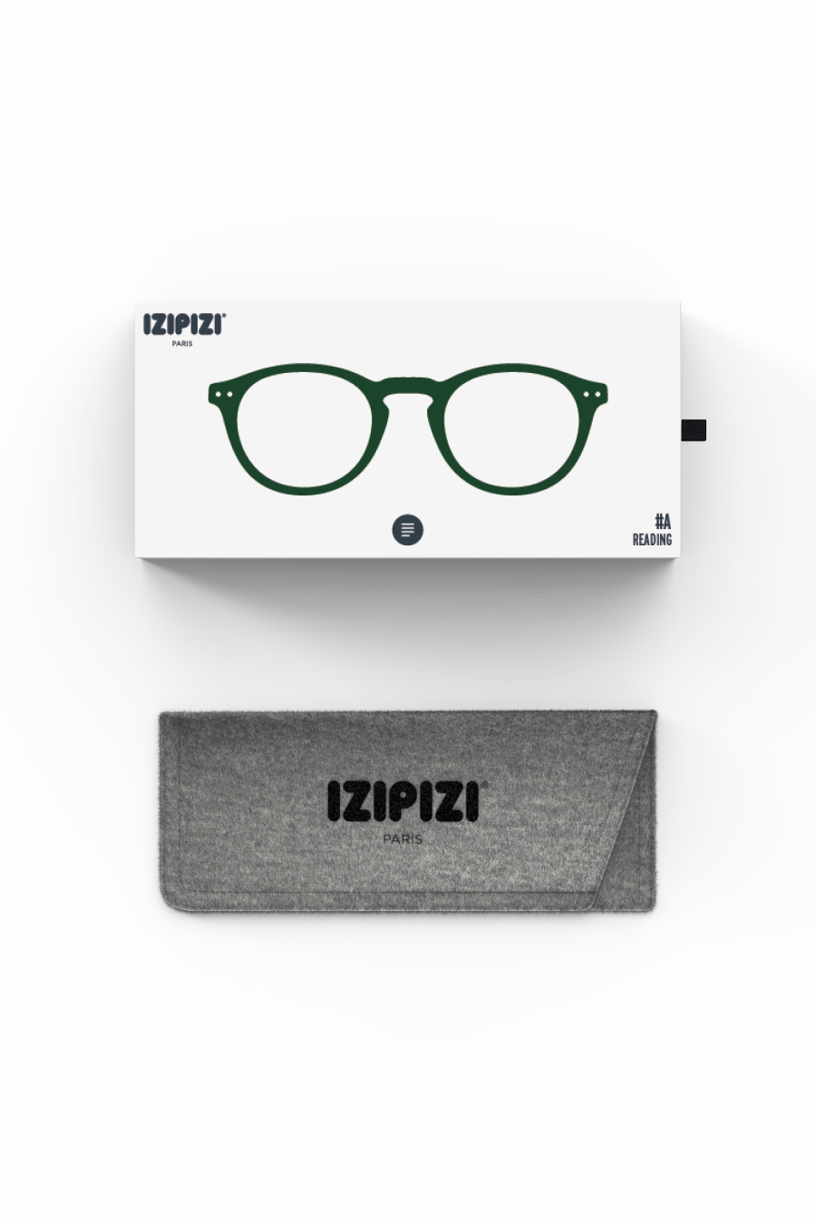 IZIPIZI eyeglasses with packaging and case on a white background