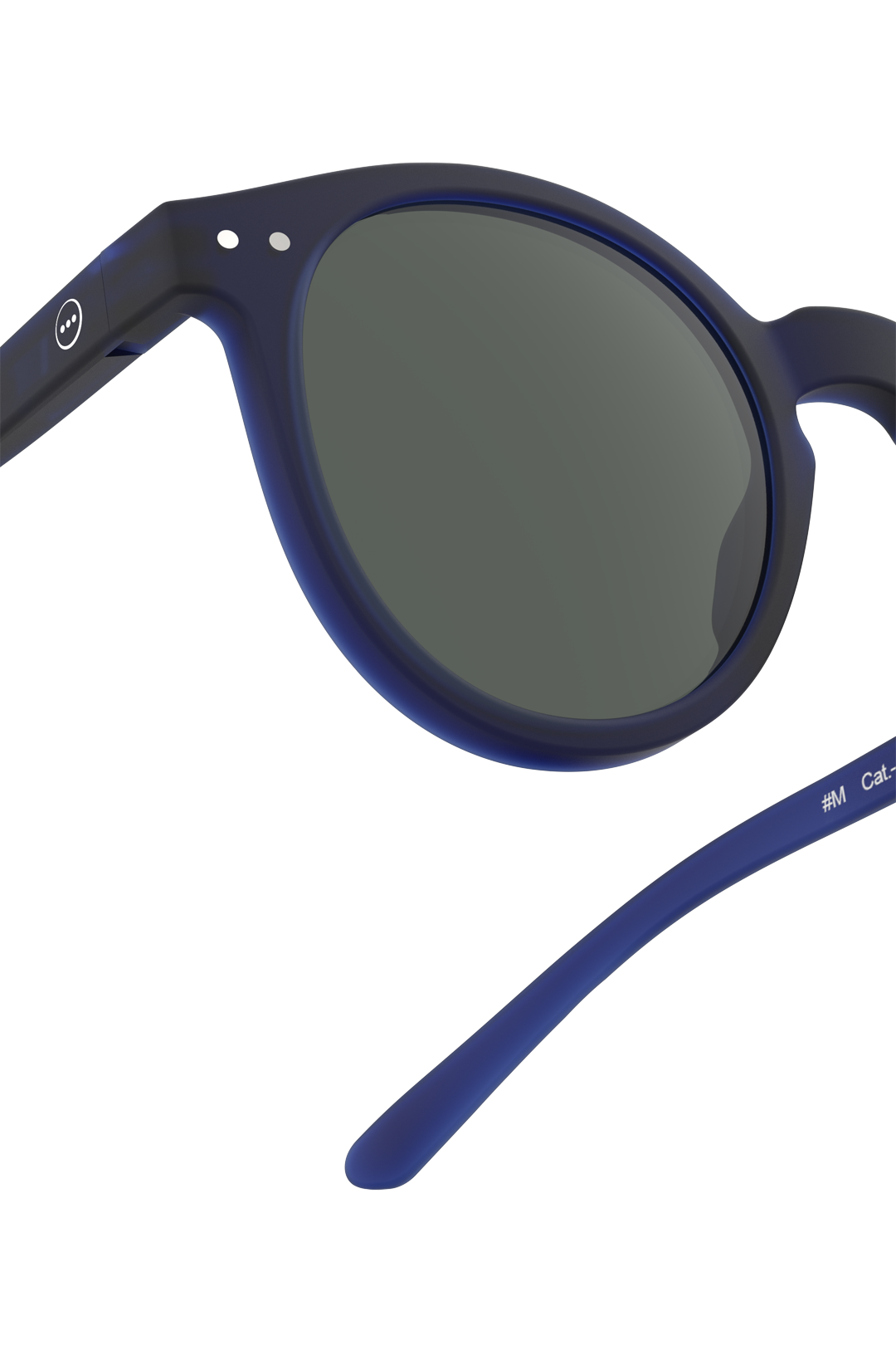 Round navy sunglasses on a white background