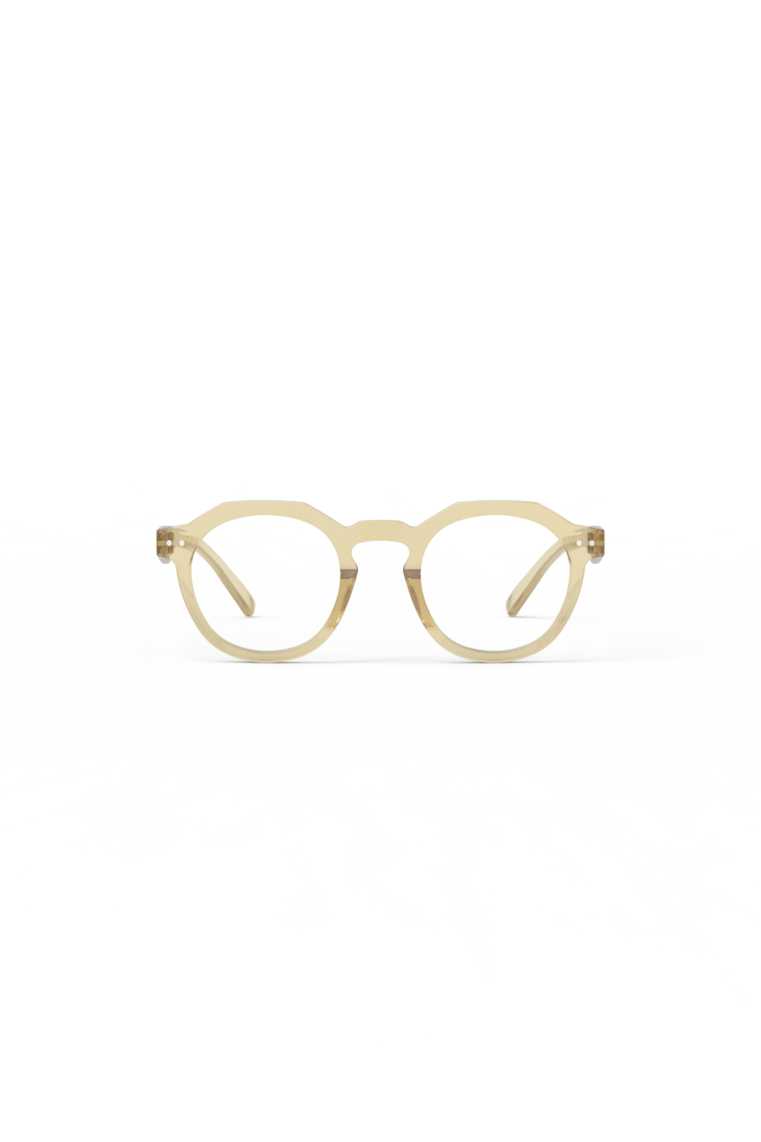 Front view of Izipizi Morning Ray round fashion reading glasses on a clean white background.