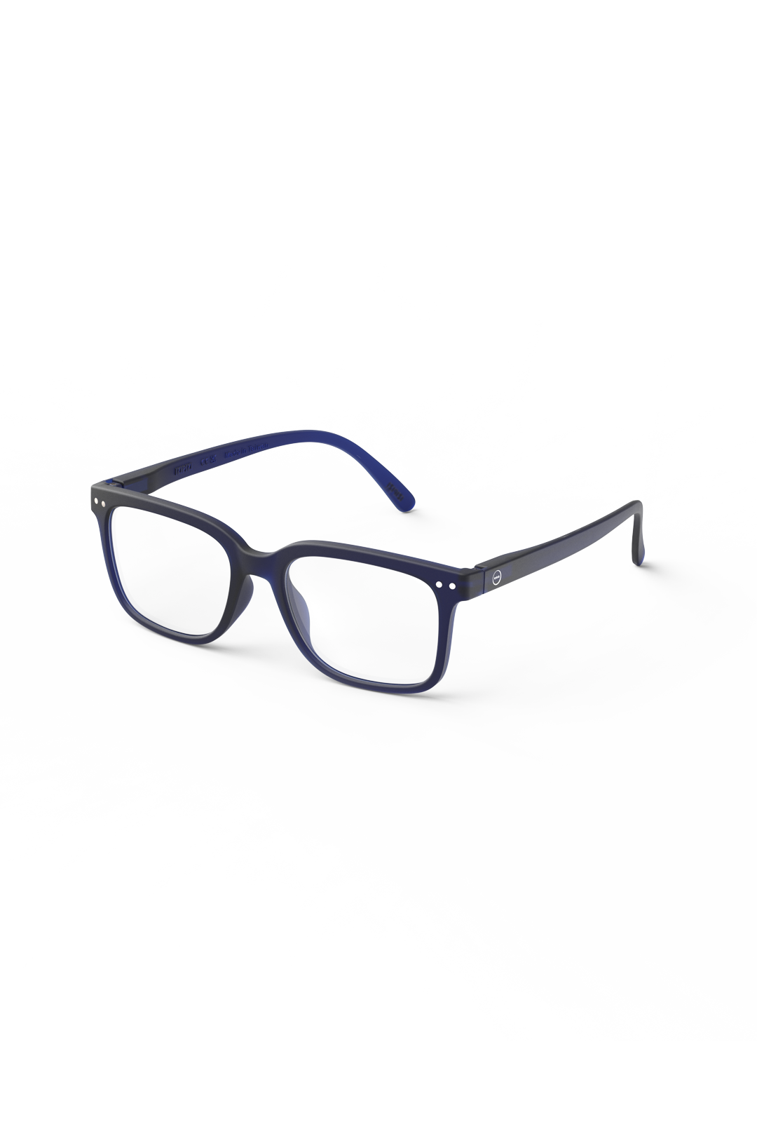 Izipizi navy blue reading glasses with a classic rectangular frame isolated on a clean white background.
