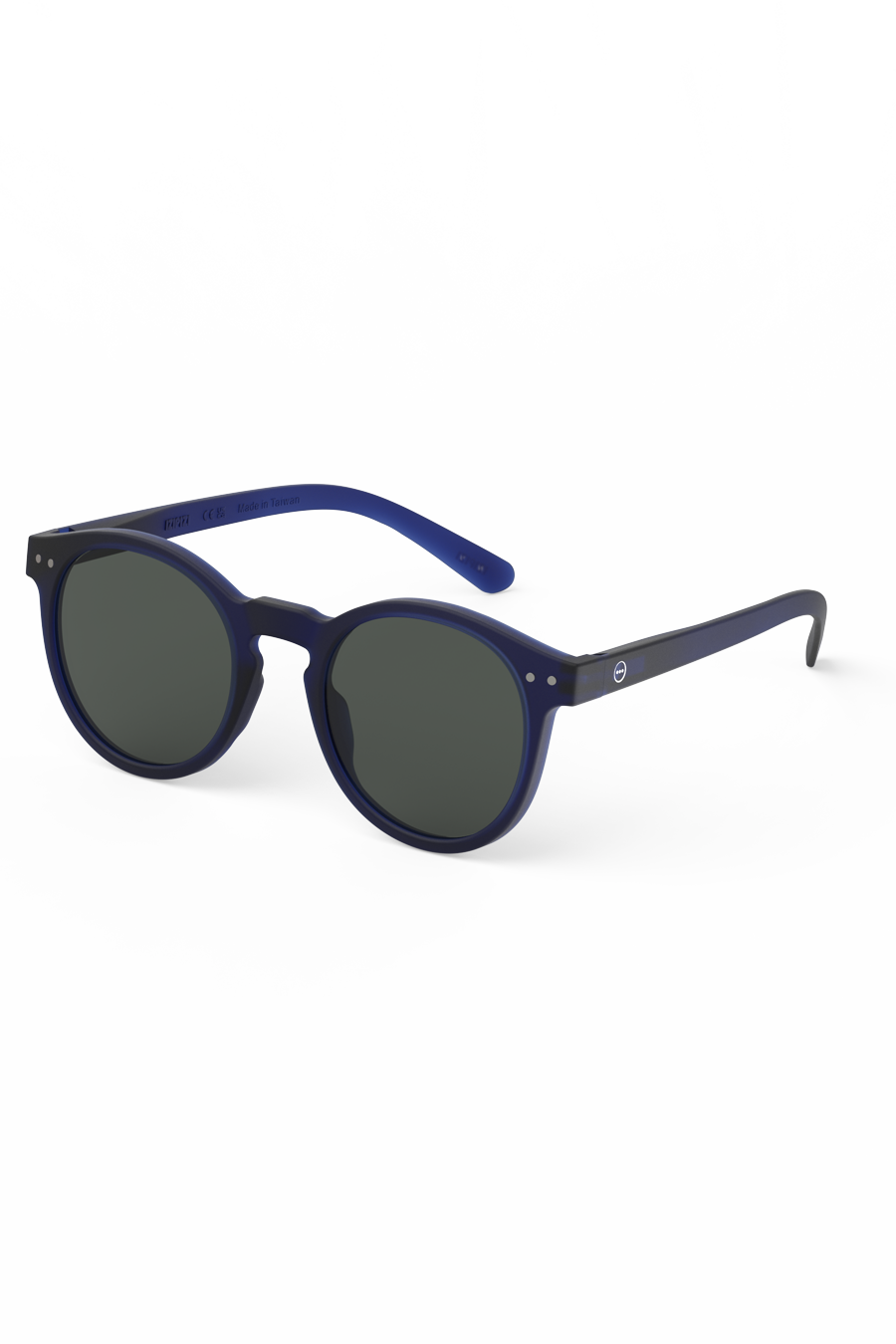 Navy round sunglasses on a white background