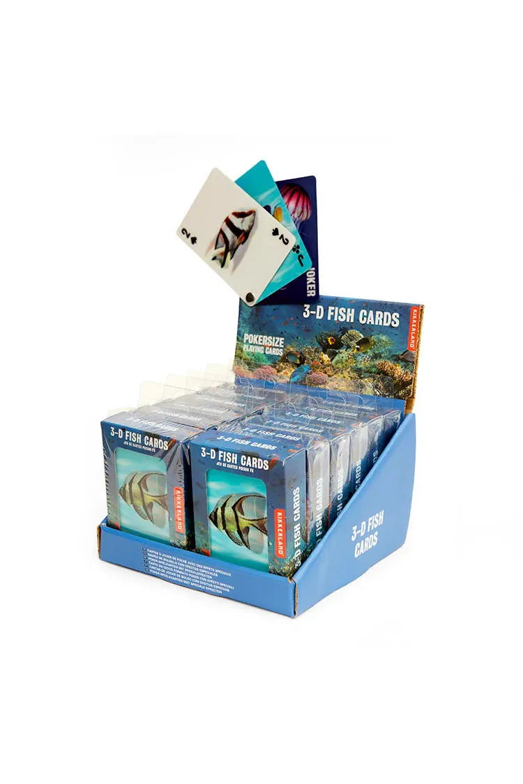 Display of 3-D Fish Cards packaging with cards showing fish illustrations.