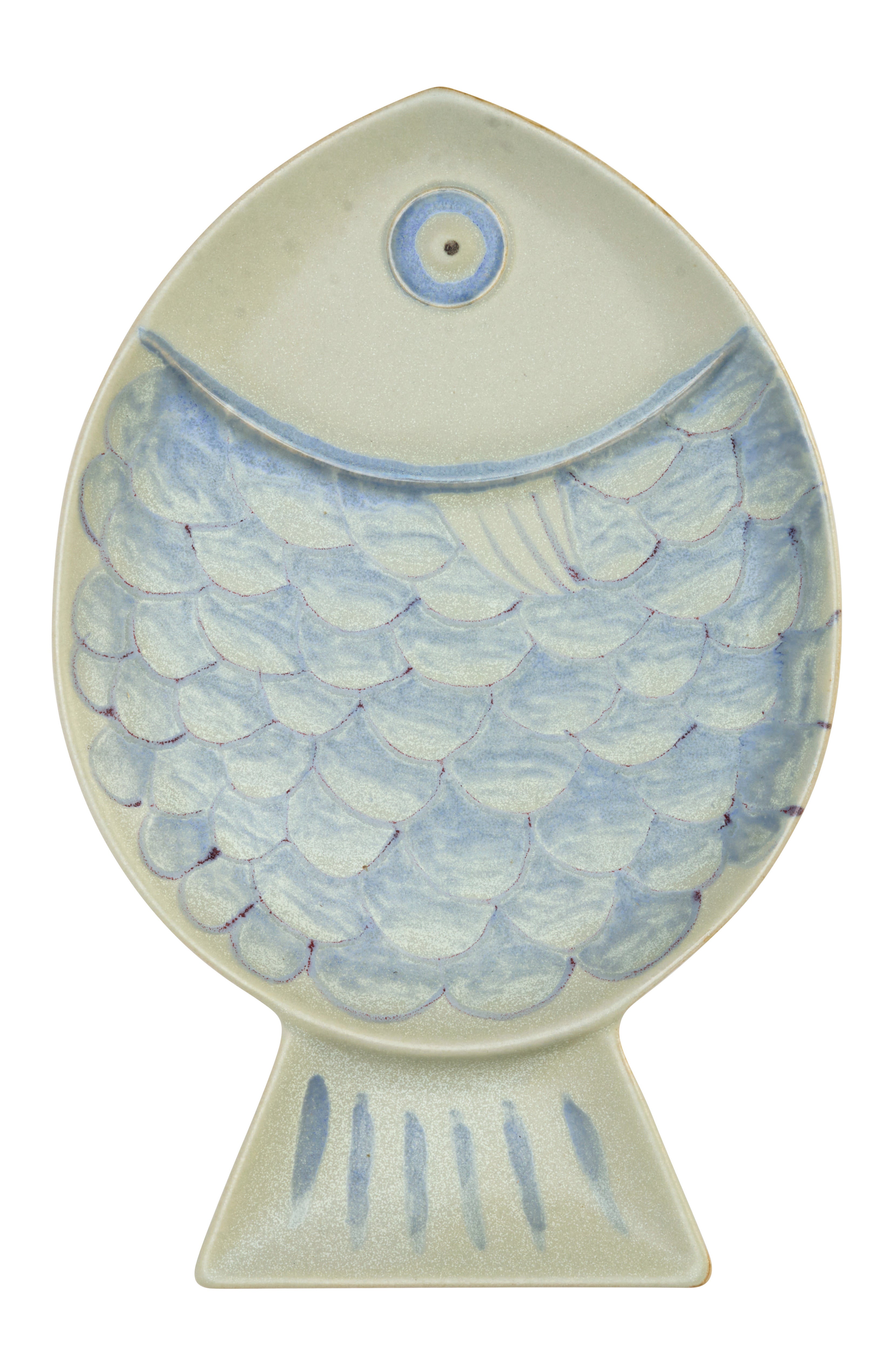 Madam Stoltz Light Blue Stoneware Fish Tray
