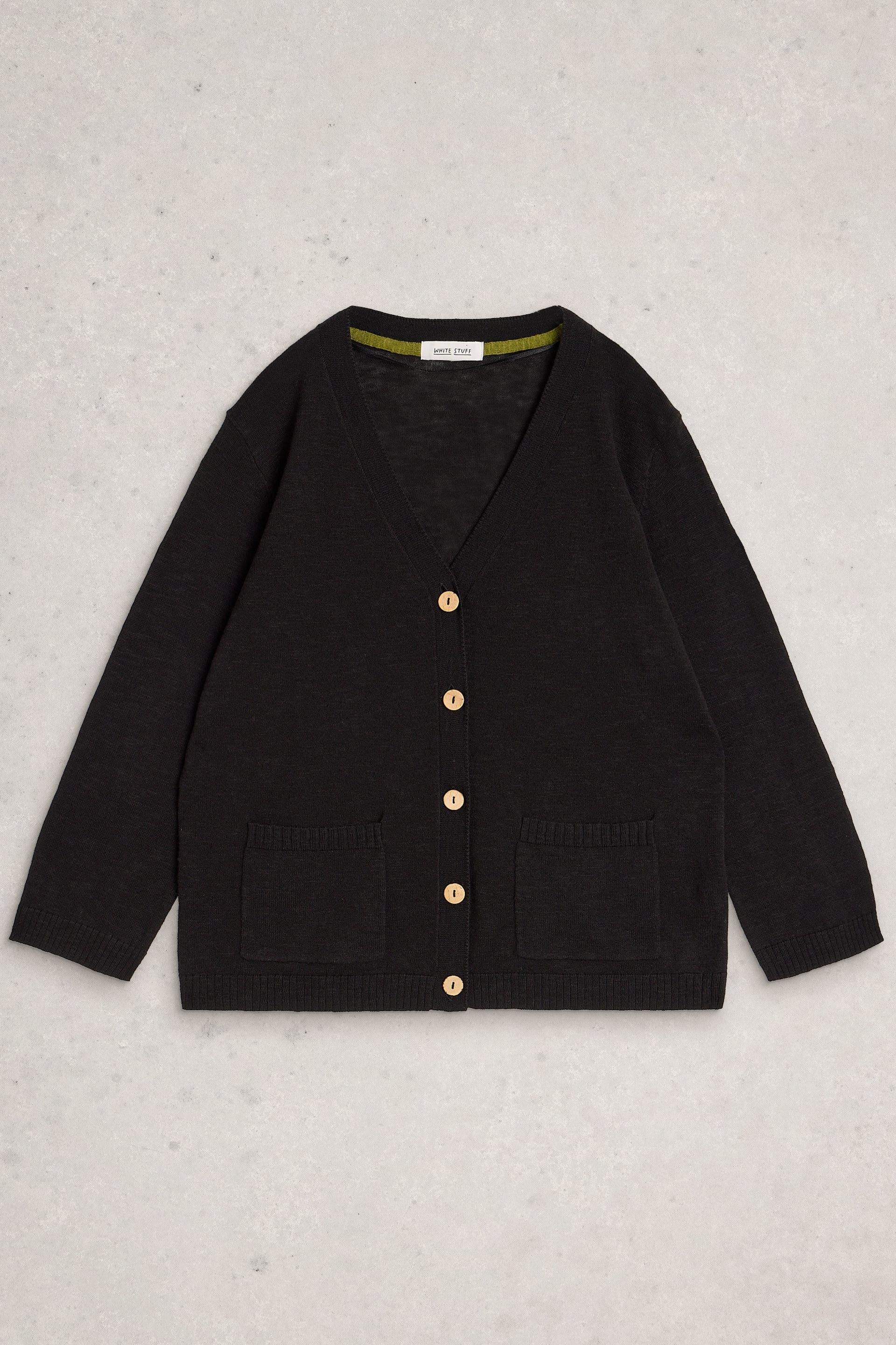 White Stuff Nova Linen Blend Pure Black Cardigan