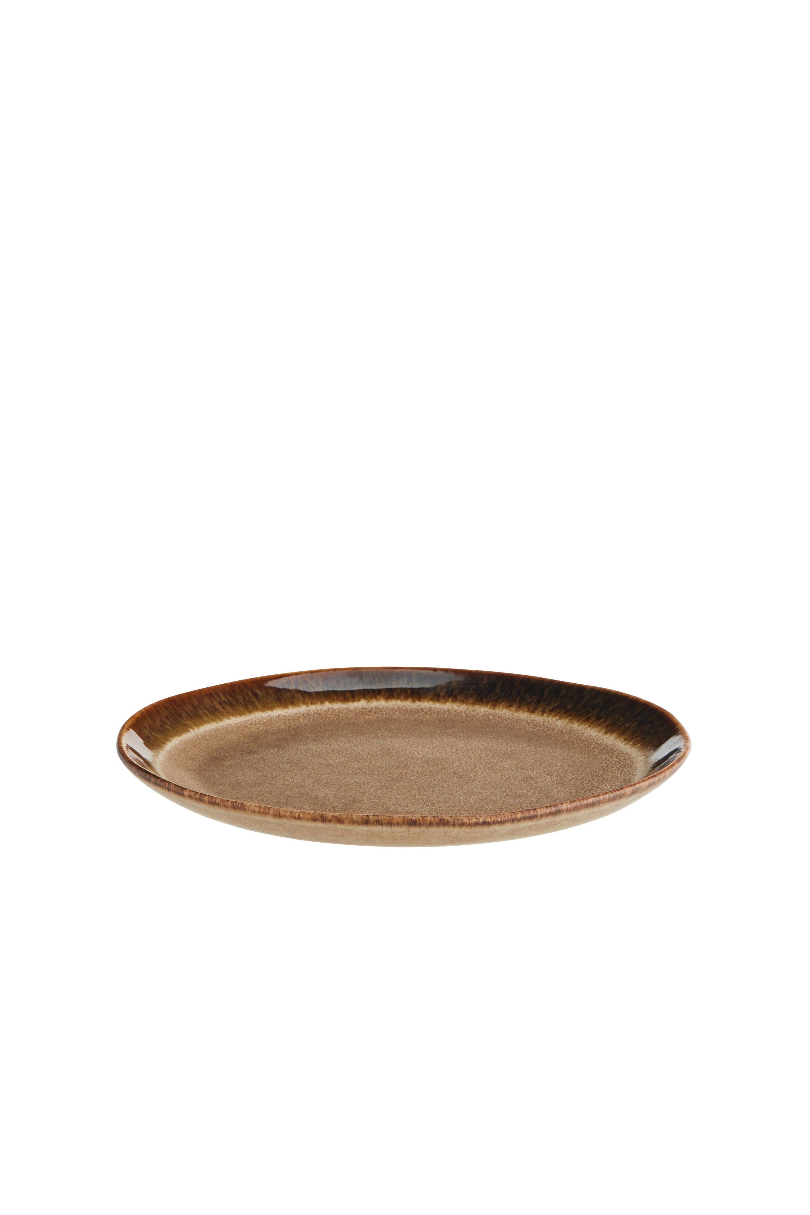 Brown ceramic plate on a white background
