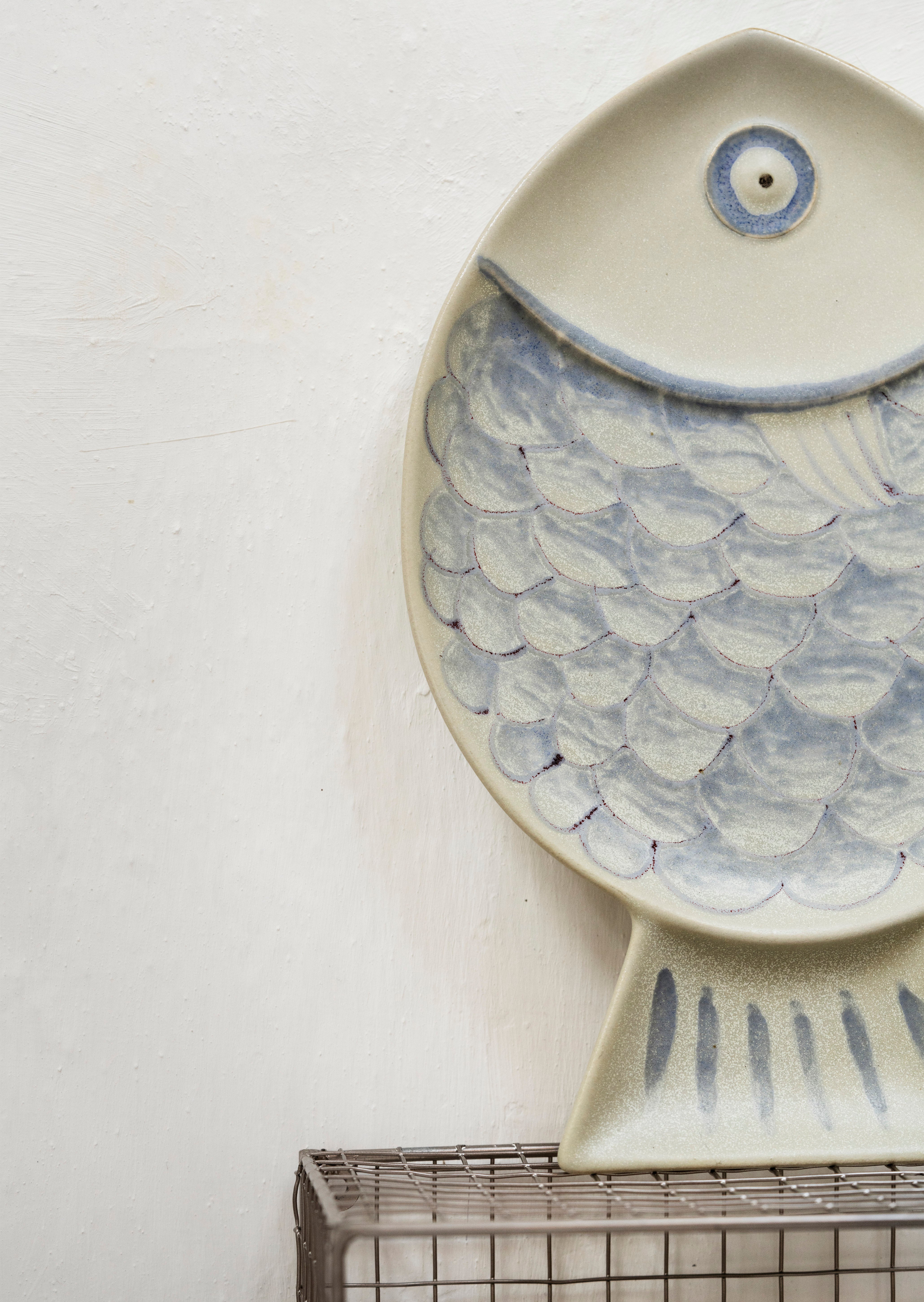 Madam Stoltz Light Blue Stoneware Fish Tray