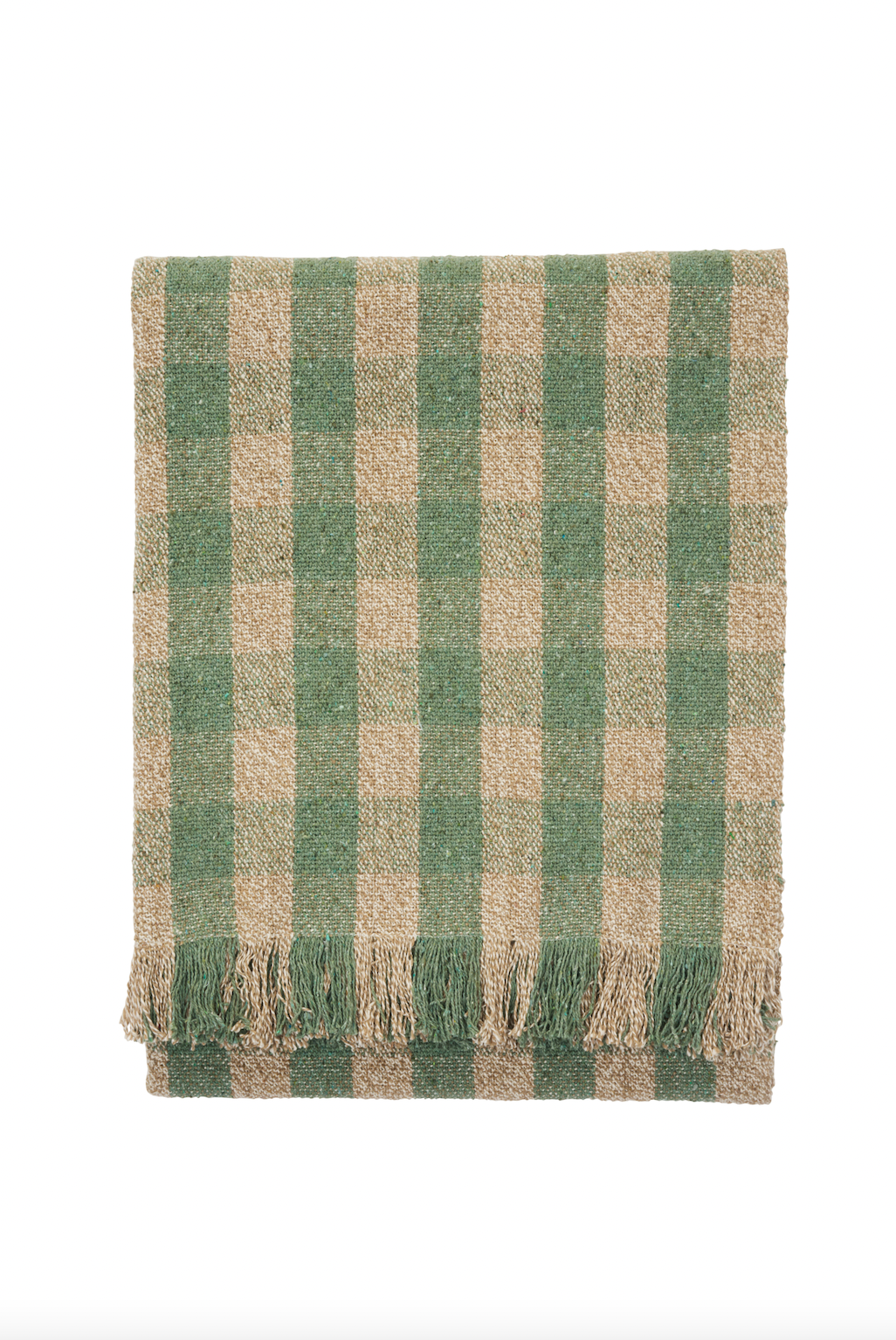 Madam Stoltz Recycled Cotton Green Check Throw