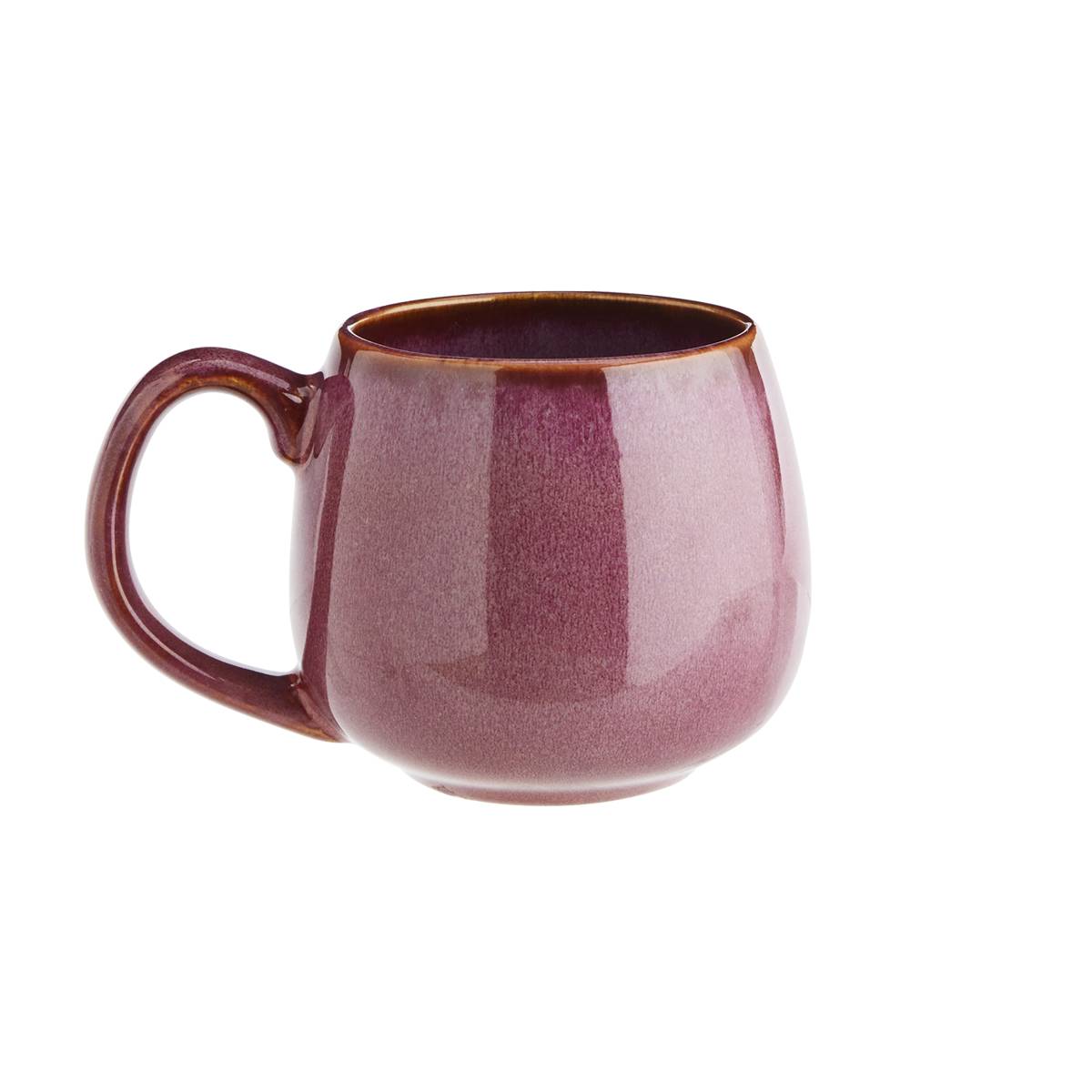 A round ceramic coffee mug in a rich plum glaze by Madam Stoltz on a white background.