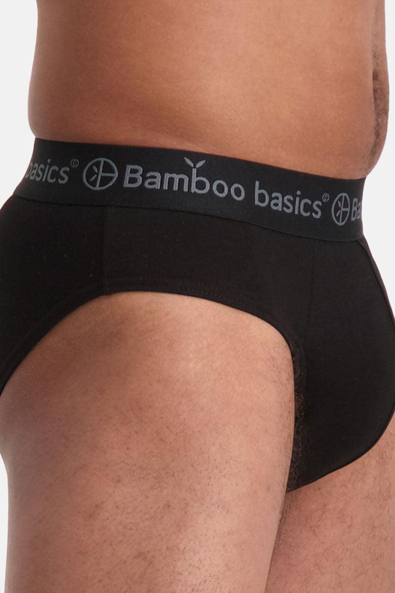 Black men's underwear with Bamboo Basics waistband on a white background