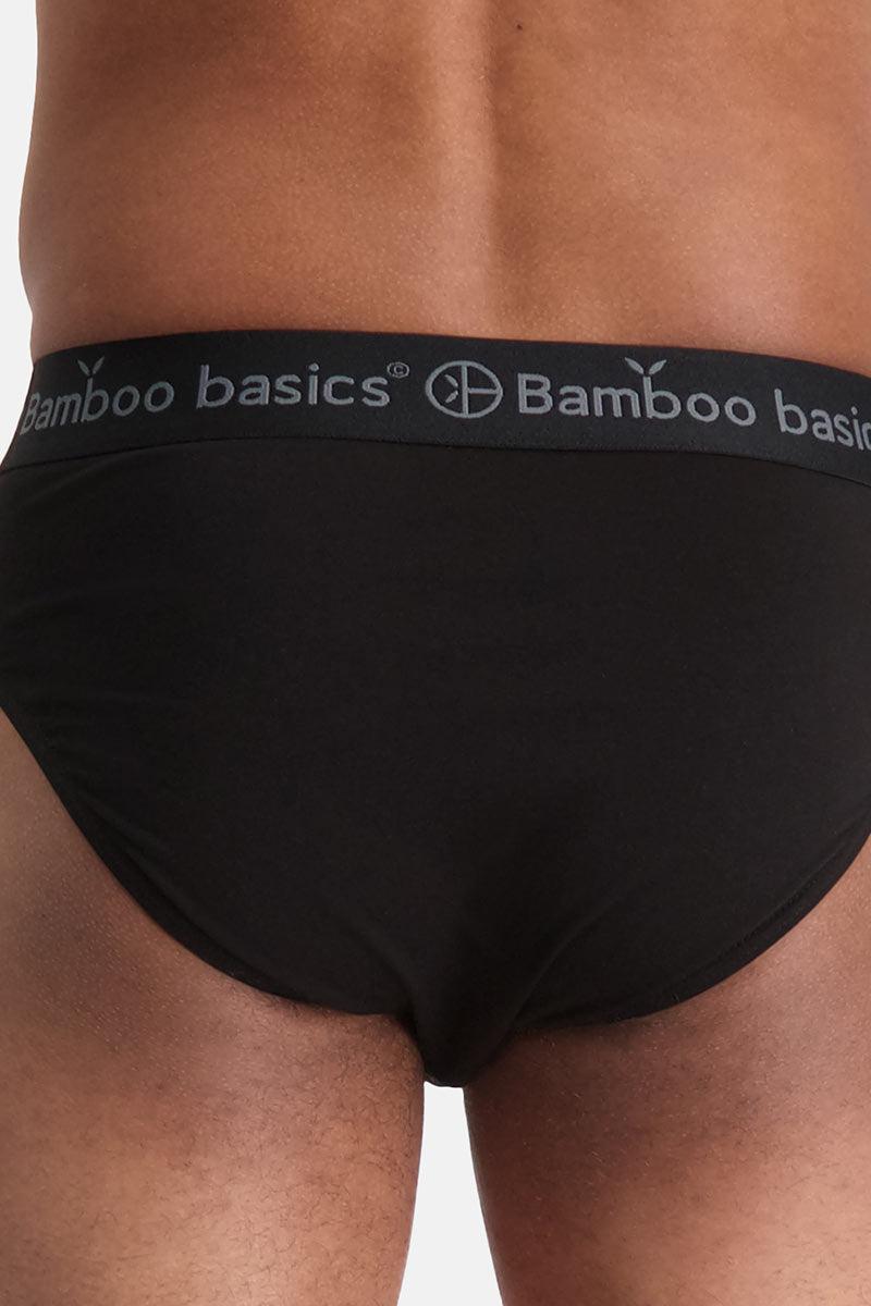 Black men's underwear with Bamboo Basics waistband on a white background